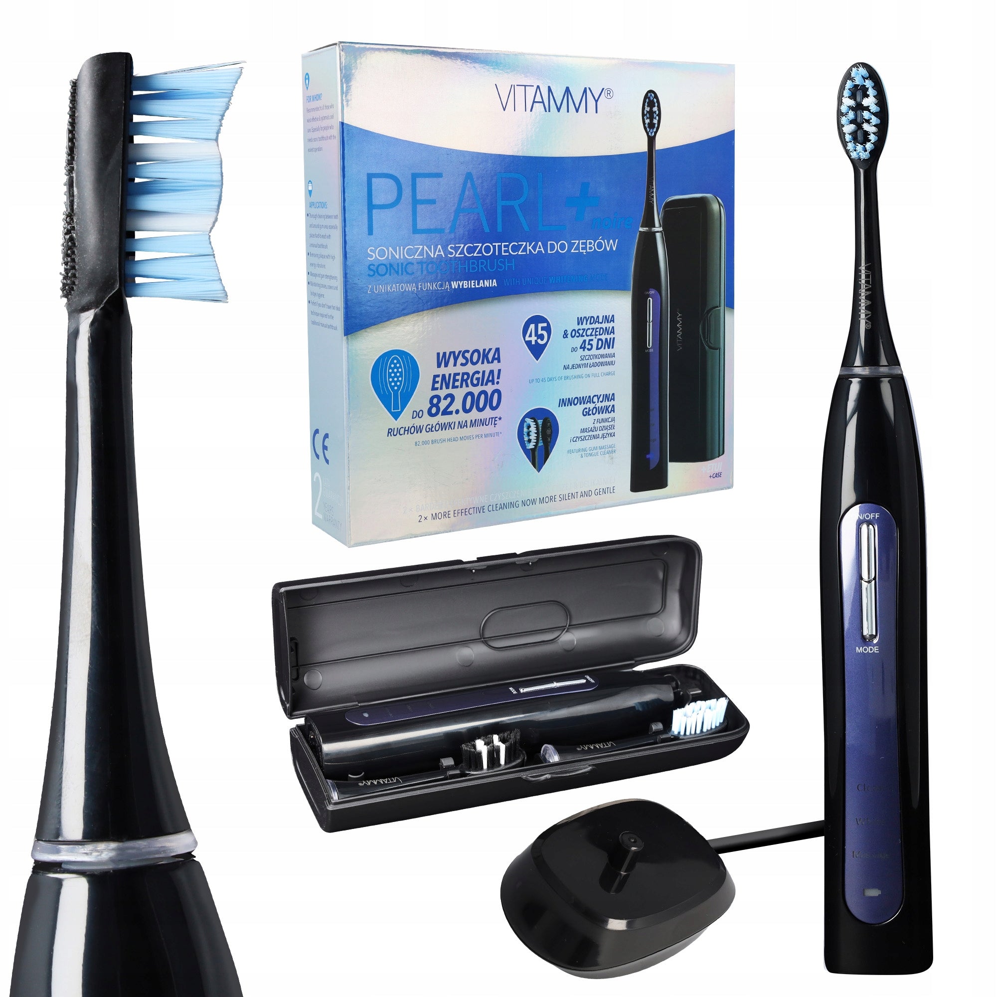 SONIC TOOTHBRUSH ELECTRIC BLACK CASE VITAMMY PEARL+ NOIRE Brand VITAMMY