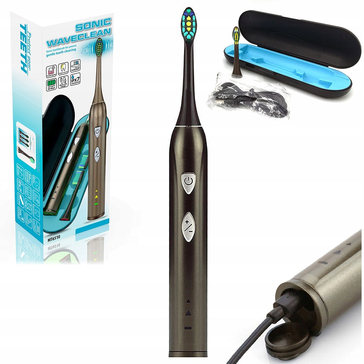 SONIC TOOTHBRUSH ELECTRIC CASE SET + 2 TIPS BLACK