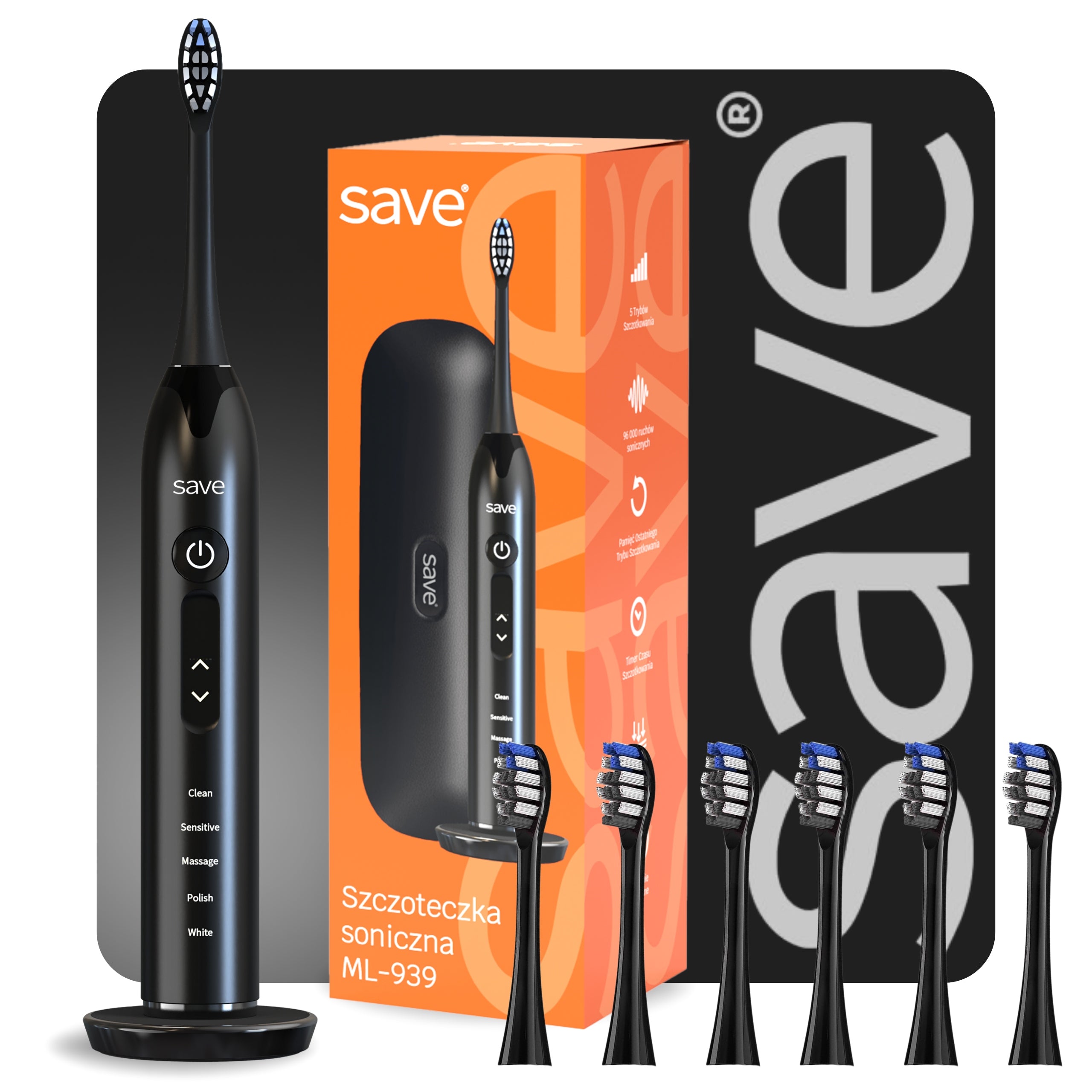 SONIC TOOTHBRUSH ELECTRIC CHARGING BASE + 6 CASE CAPS Medical device no