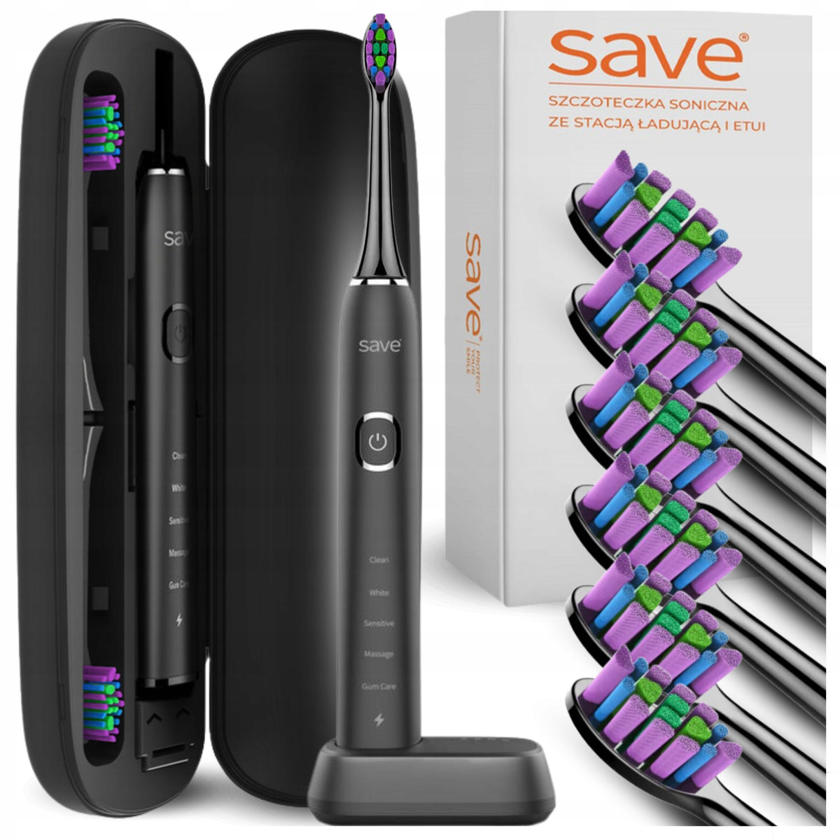 SONIC TOOTHBRUSH ELECTRIC CHARGING BASE + CASE + 6 ATTACHMENTS