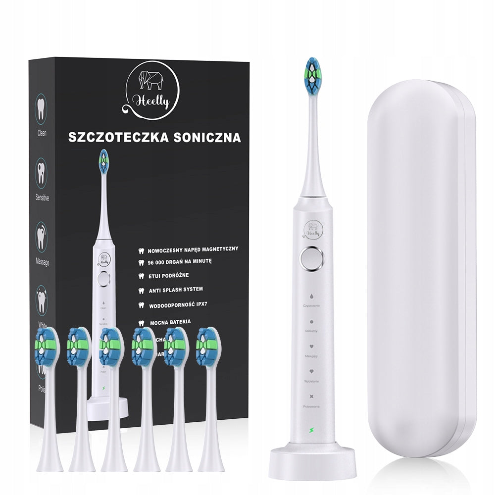 SONIC TOOTHBRUSH ELECTRIC HEELLY CASE 6 TIPS WHITE