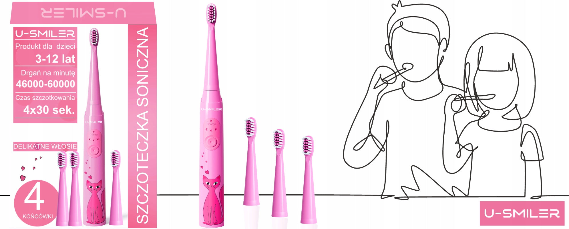 SONIC TOOTHBRUSH FOR CHILDREN ELECTRIC TOOTHBRUSH 3 MODES 4 USB TIPS Manufacturer code SZCZOTECZKA SONICZNA DLA MAŁYCH DZIECI