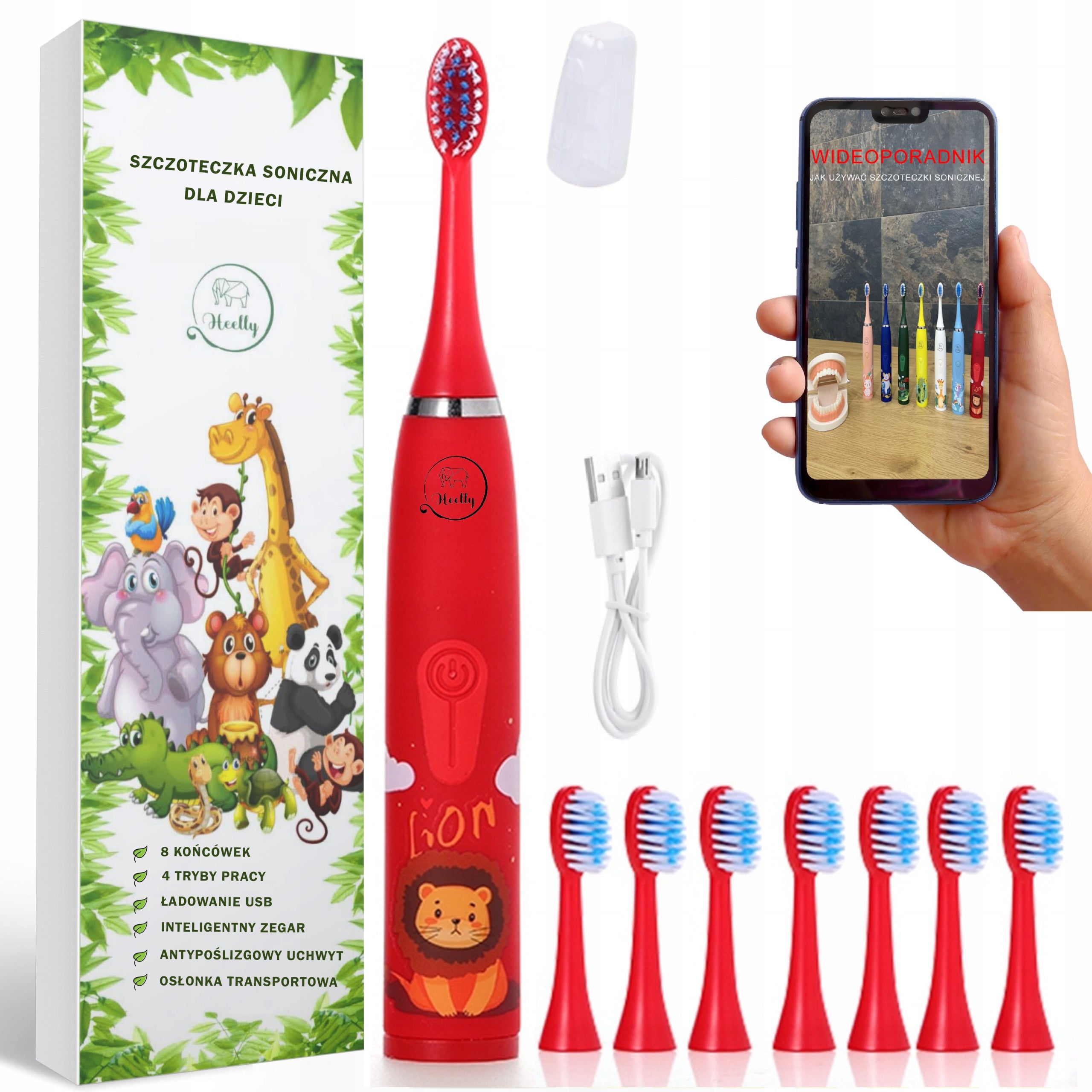 SONIC TOOTHBRUSH FOR CHILDREN ELECTRIC TOOTHBRUSH LION RED HEELLY