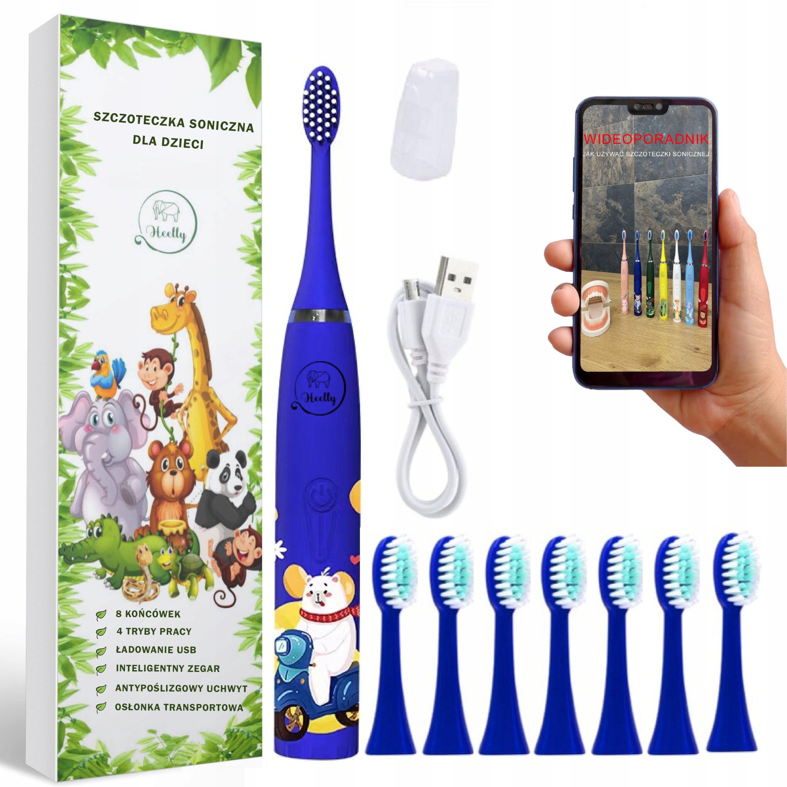 SONIC TOOTHBRUSH FOR CHILDREN ELECTRIC TOOTHBRUSH TEDDY BEARS HEELLY 8 HEADS