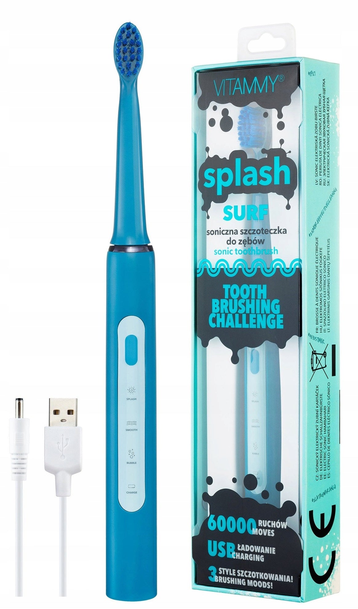 SONIC TOOTHBRUSH FOR CHILDREN FROM 8 YEARS VITAMMY SPLASH SURF USB Manufacturer code SPLASH