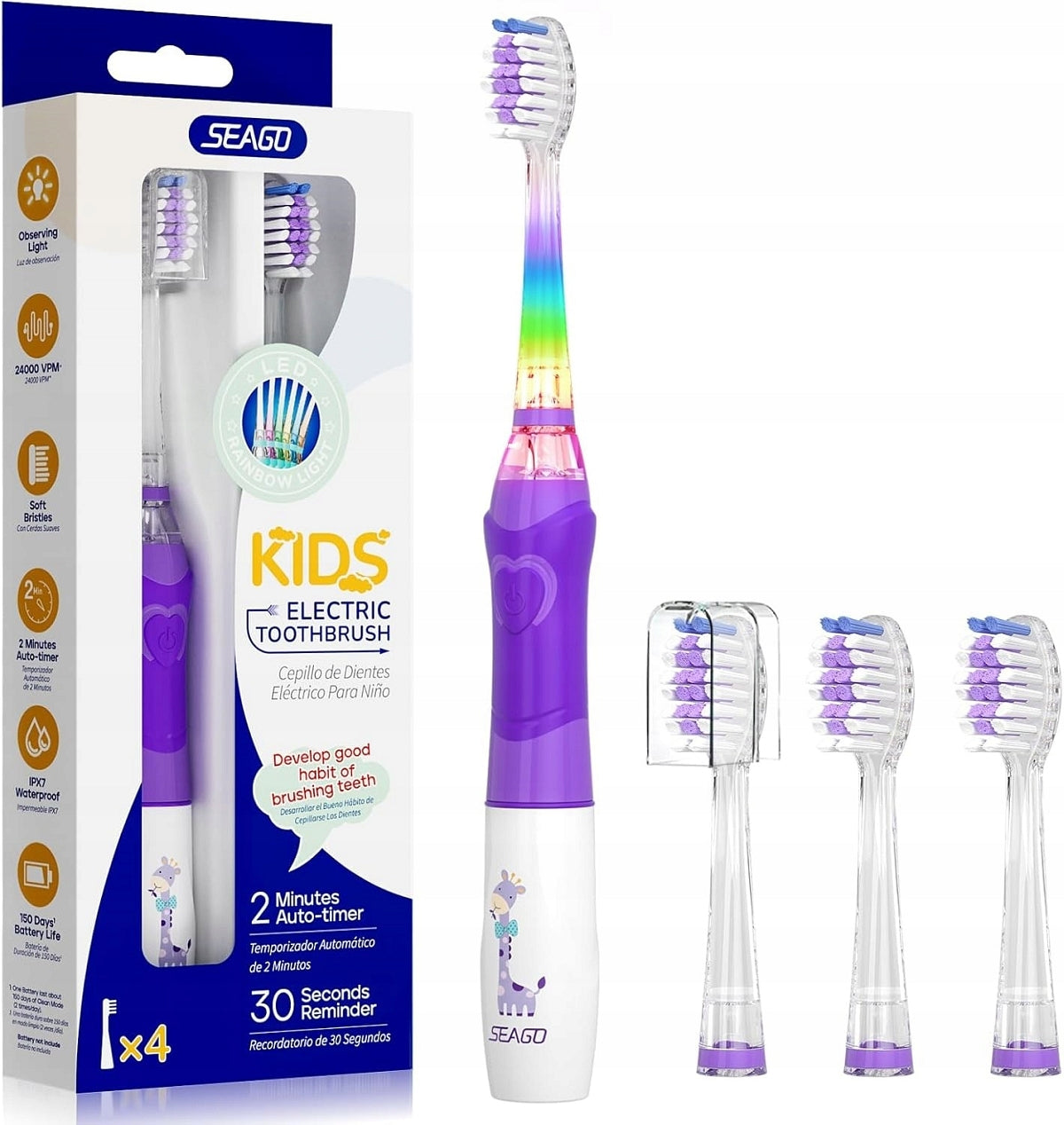 SONIC TOOTHBRUSH FOR CHILDREN FUNCTION FLASHLIGHT PURPLE 3-8 YEARS
