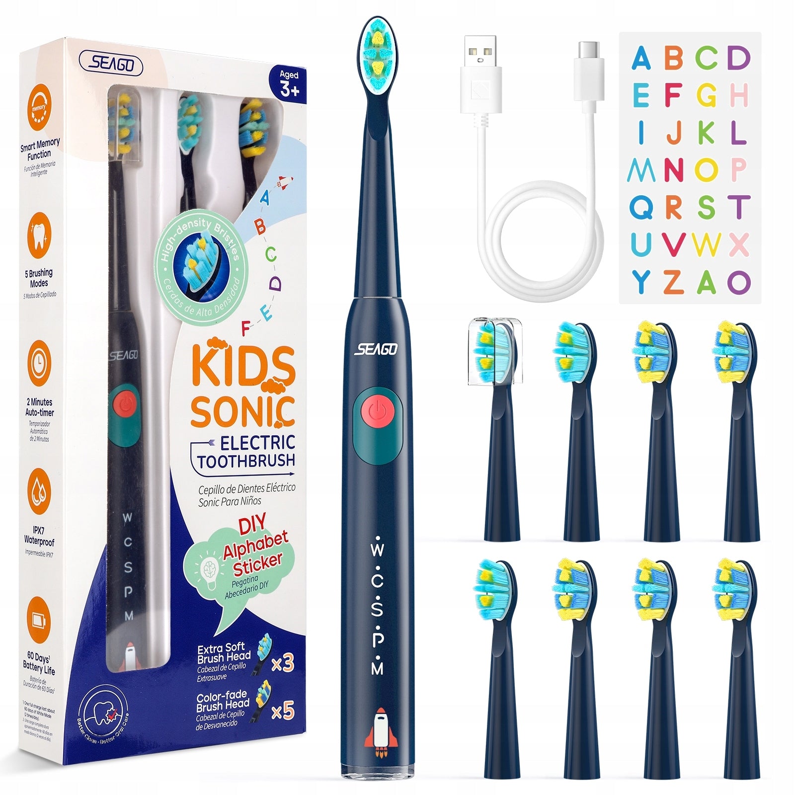SONIC TOOTHBRUSH FOR CHILDREN PERSONALIZED CHARGING USB C STICKERS 6+
