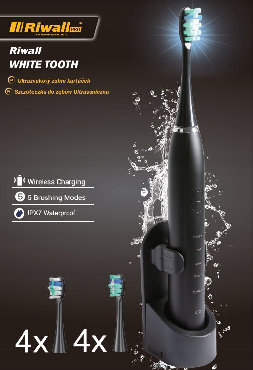 SONIC TOOTHBRUSH RIWALL RTB-01 CASE 8 TIPS 90000 RPM Brand Riwall