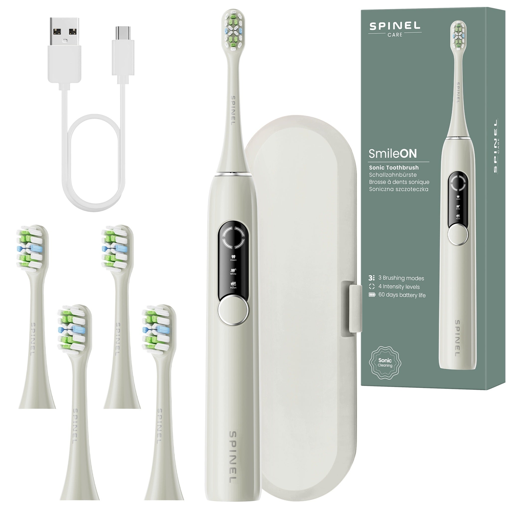 SONIC TOOTHBRUSH SPINEL SmileON + 5 TIPS and CASE - SET