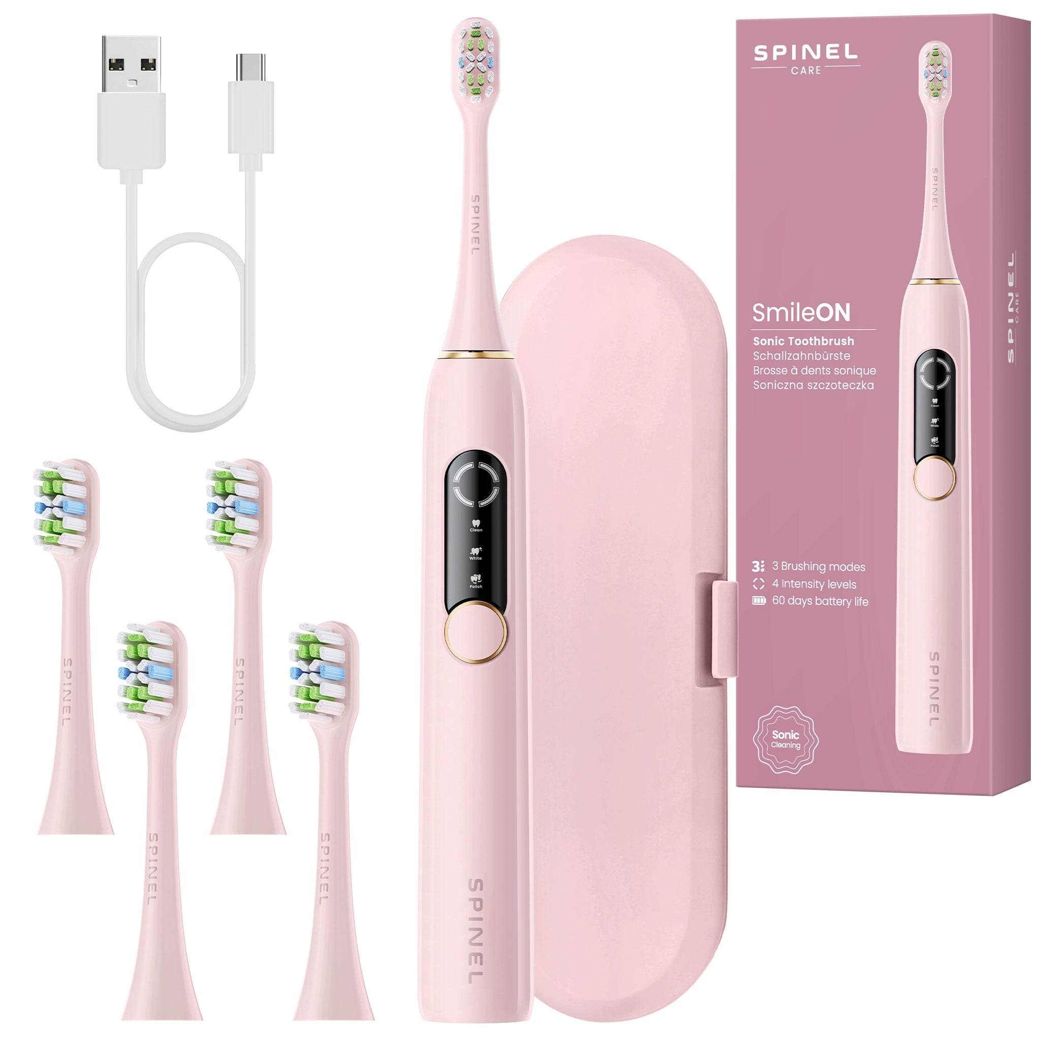 SONIC TOOTHBRUSH SPINEL SmileON + 5 TIPS and CASE - SET