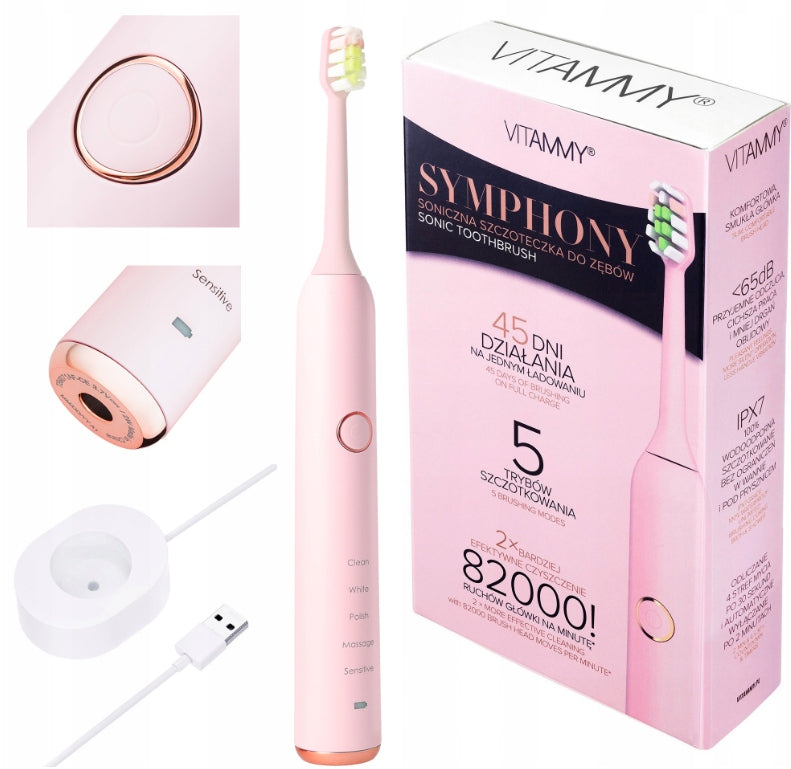 SONIC TOOTHBRUSH SYMPHONY ROZOWA FOR CHILDREN 5 MODES FOR ZEBRAS
