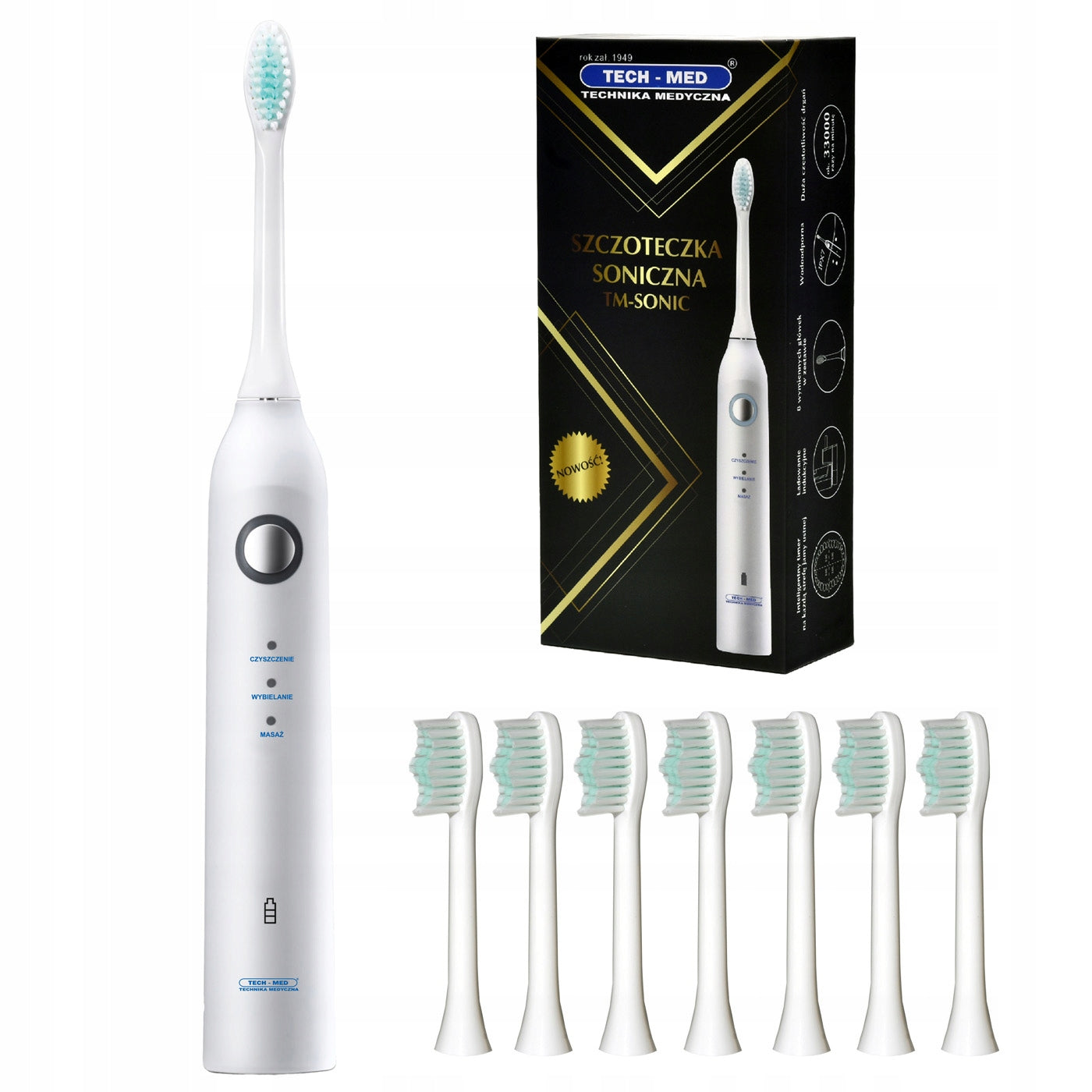 SONIC TOOTHBRUSH TECH-MED SONIC + 8 TIPS 3 MODES IPX7
