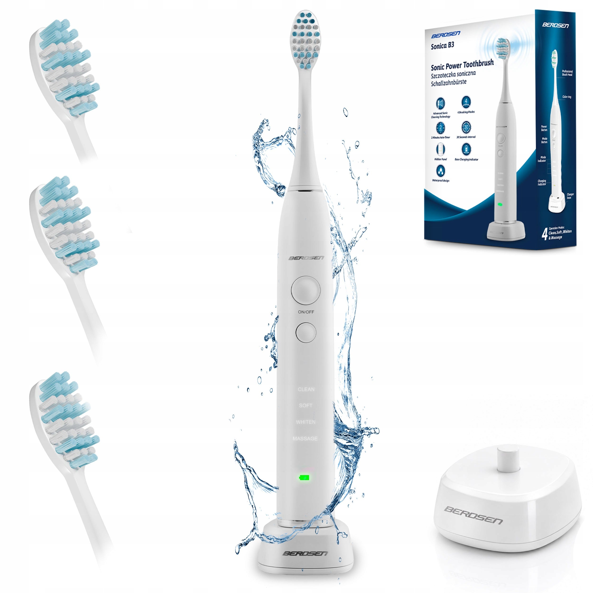 SONIC TOOTHBRUSH WHITE ELECTRIC WHITENING + TIPS