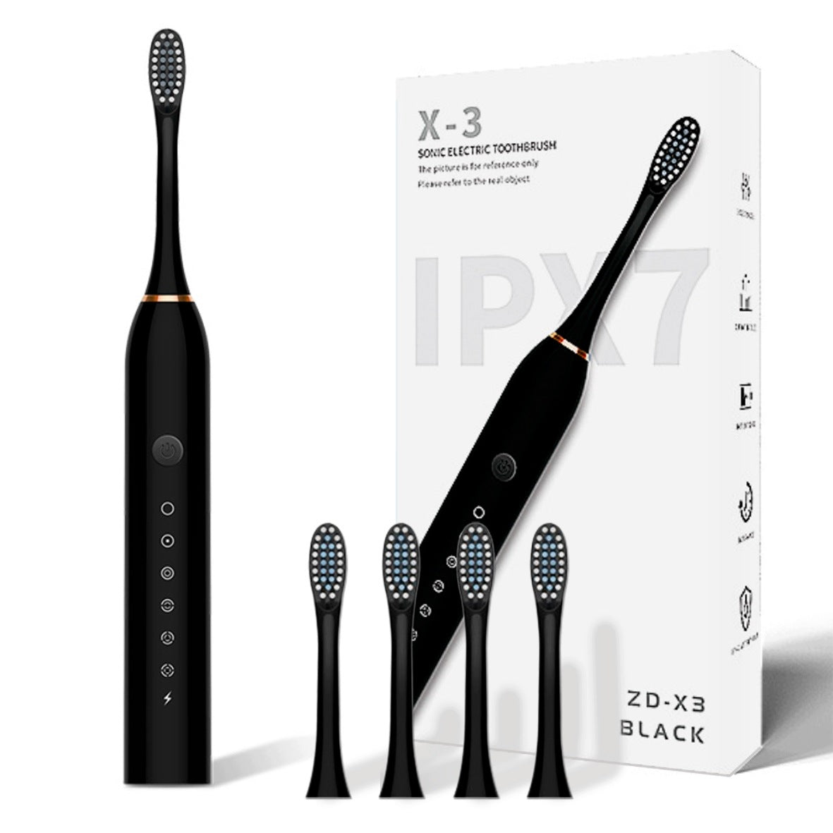 SONIC TOOTHBRUSH ZD-X3 Black + 4 INTERCHANGEABLE TIPS