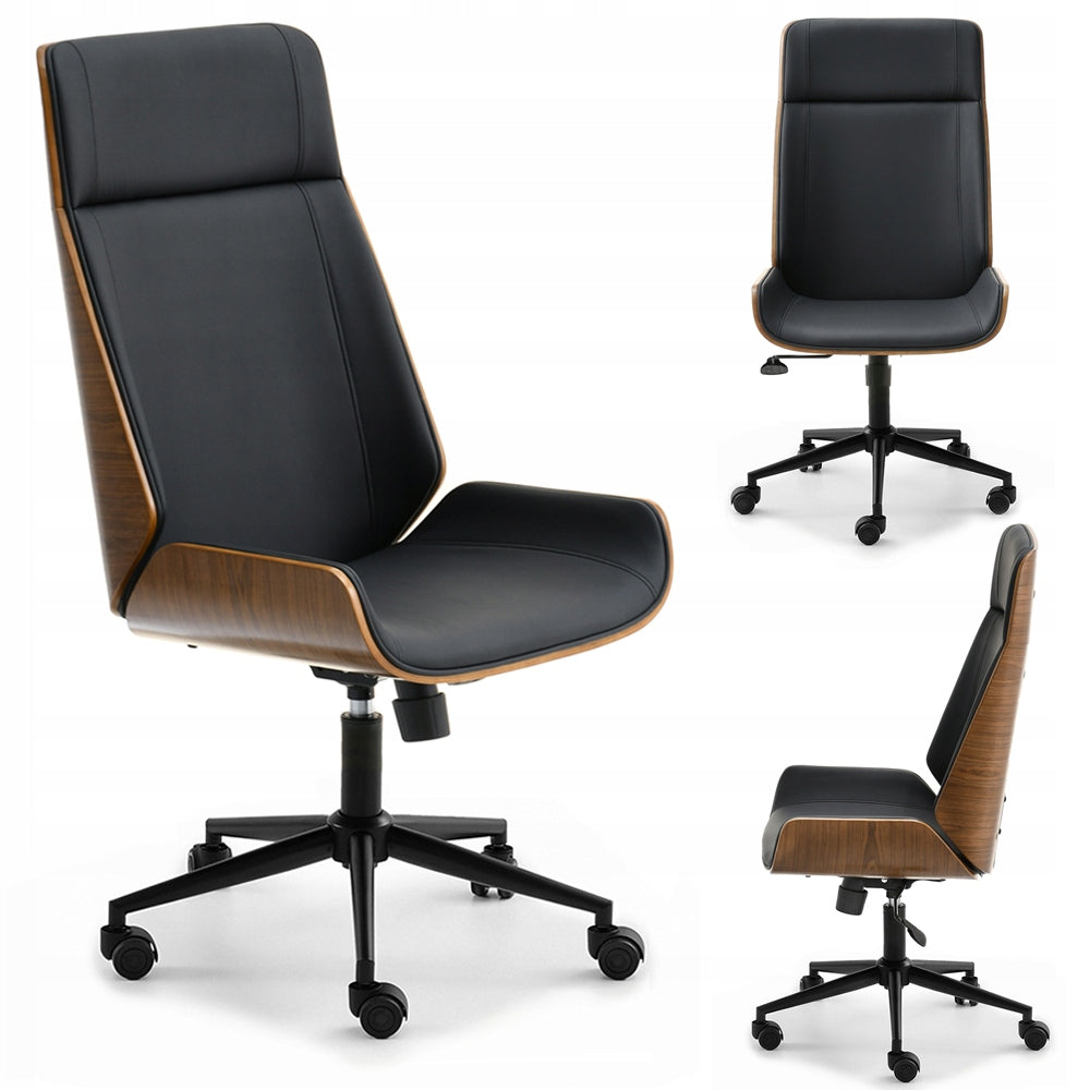SOPHISTICATED LEATHER OFFICE CHAIR IN BENT WOOD WALNUT AUSTIN BLACK