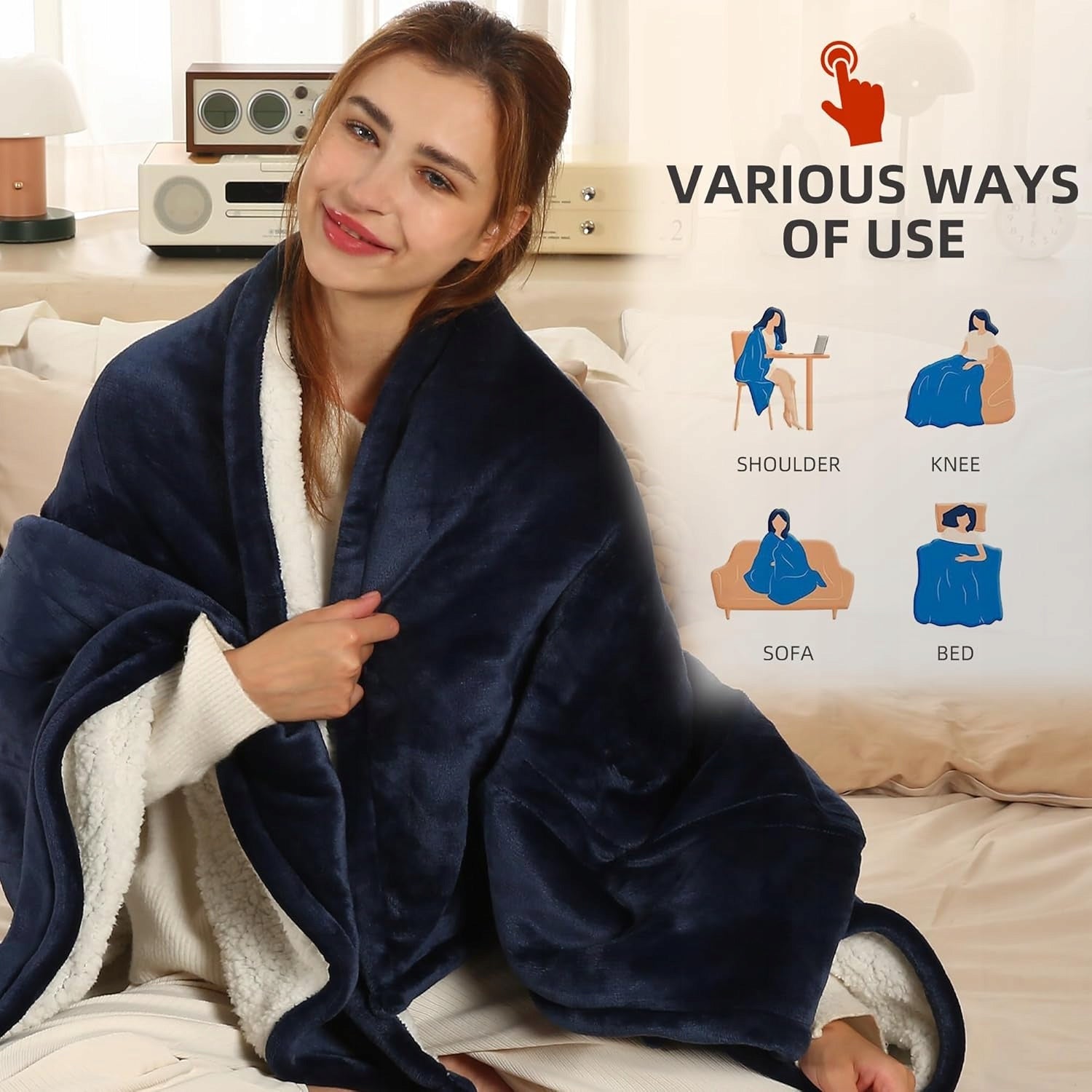 SOTHING Electric Blanket Flannel + Sherpa | 160x130cm_6 Heating Levels Batteries included no