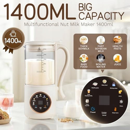 SOYA NUT MILK MACHINE 1400ML JUICER 8 FUNCTIONS Dominant color clear