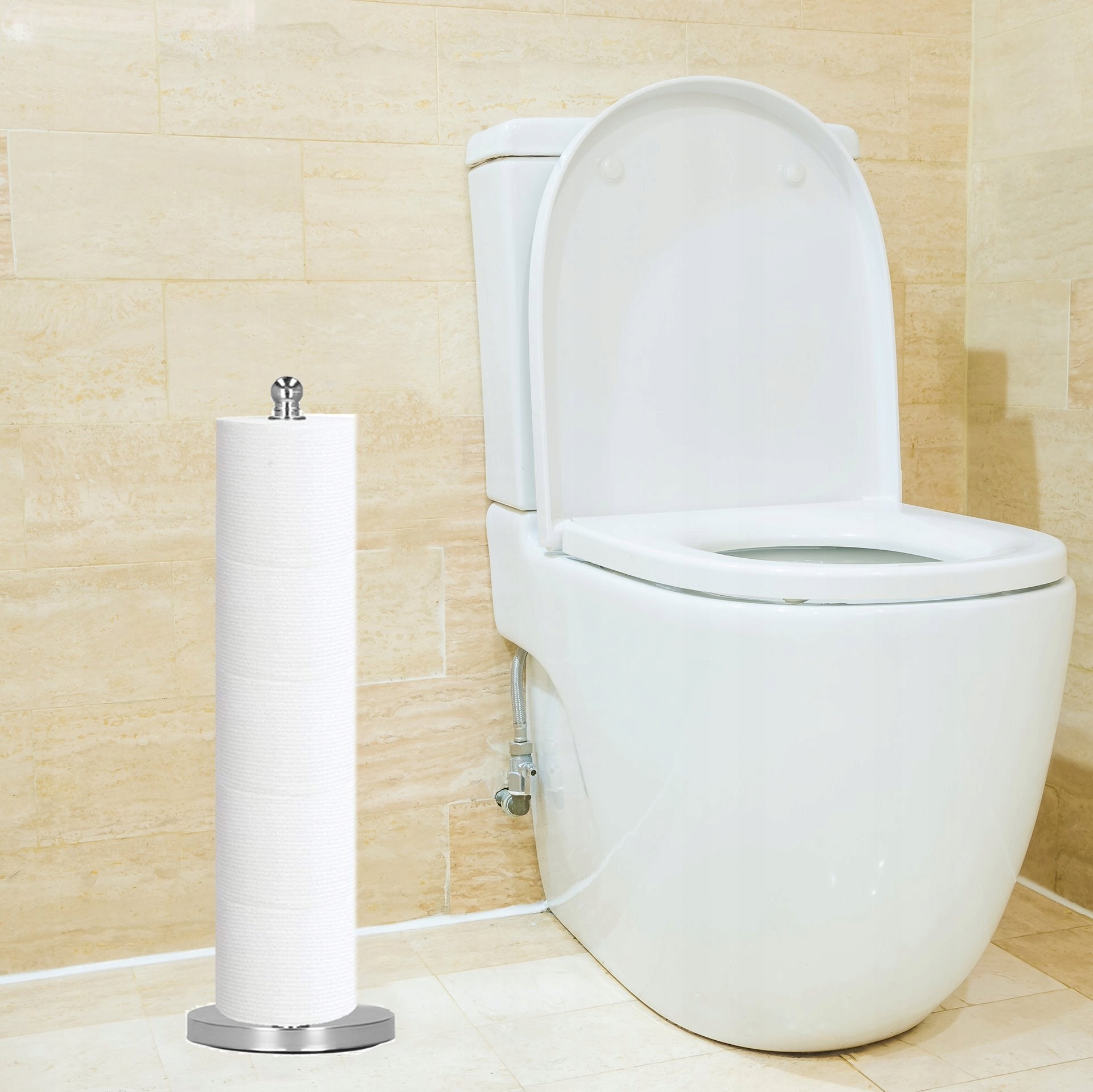 SPARE TOILET PAPER STAND 52,5cm CHROME METAL HOLDER MODERN Packaging status original