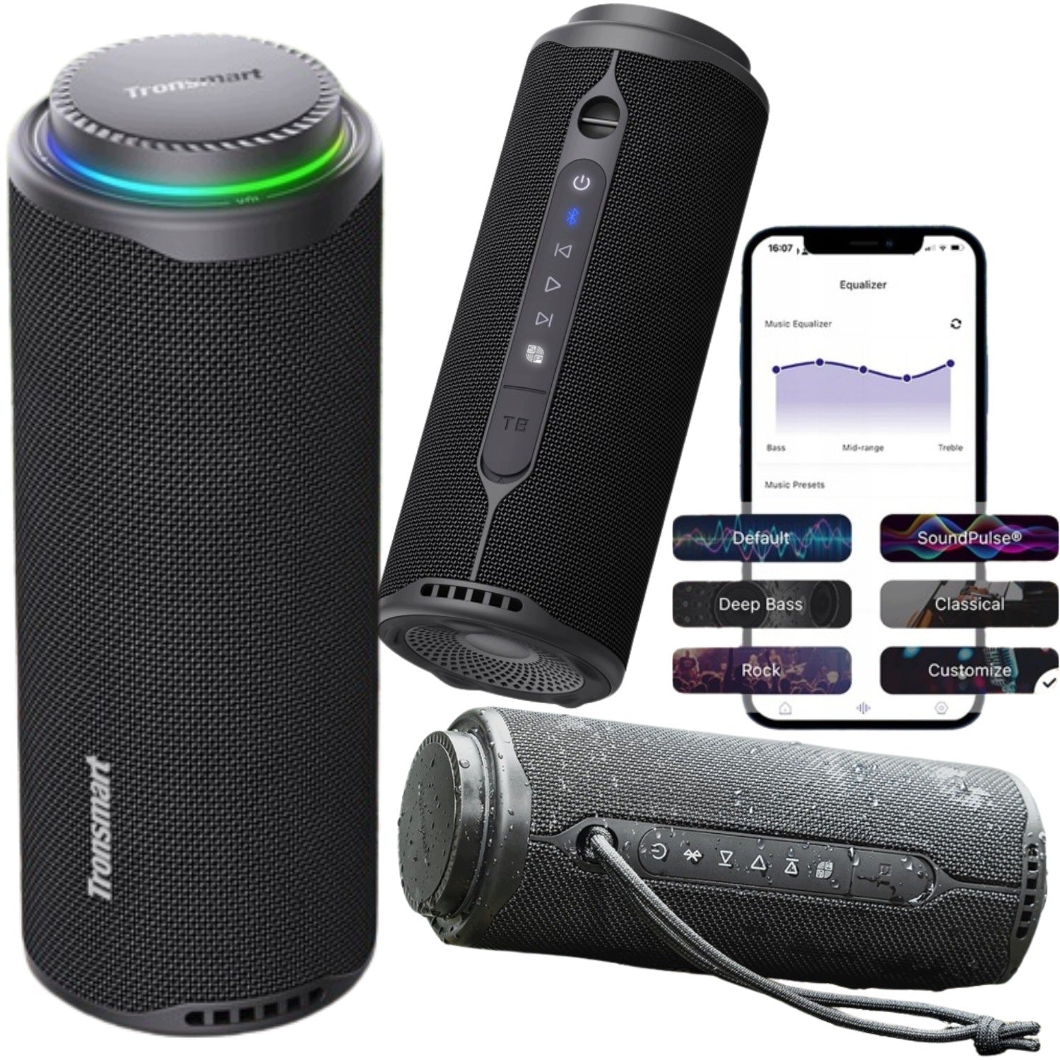 SPEAKER LIGHTWEIGHT PORTABLE BLUETOOTH WIRELESS WATERPROOF BLACK 40W LED