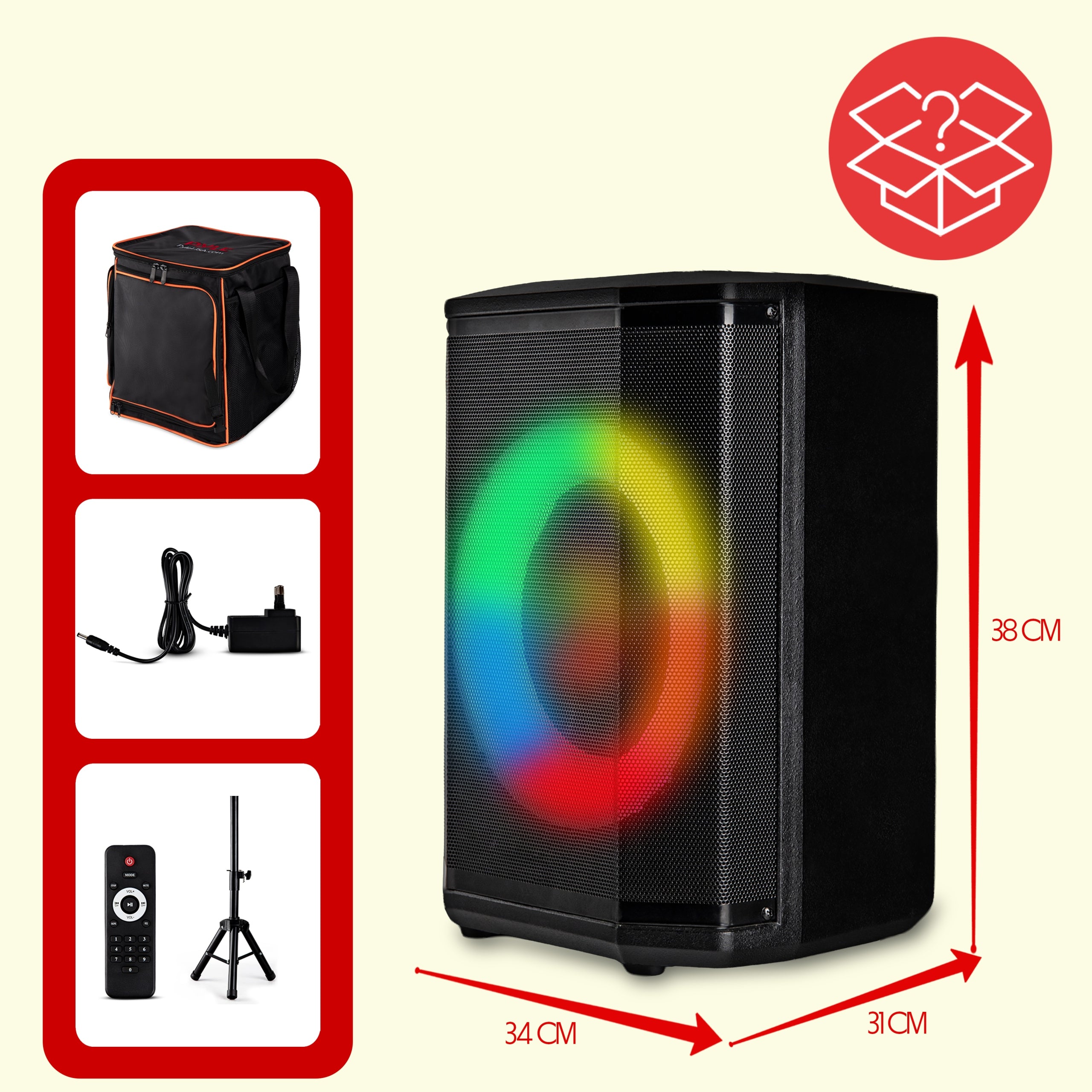 SPEAKER PORTABLE BLUETOOTH COLUMN STAND REMOTE CONTROL LEDY PARTYBOX Packaging status original