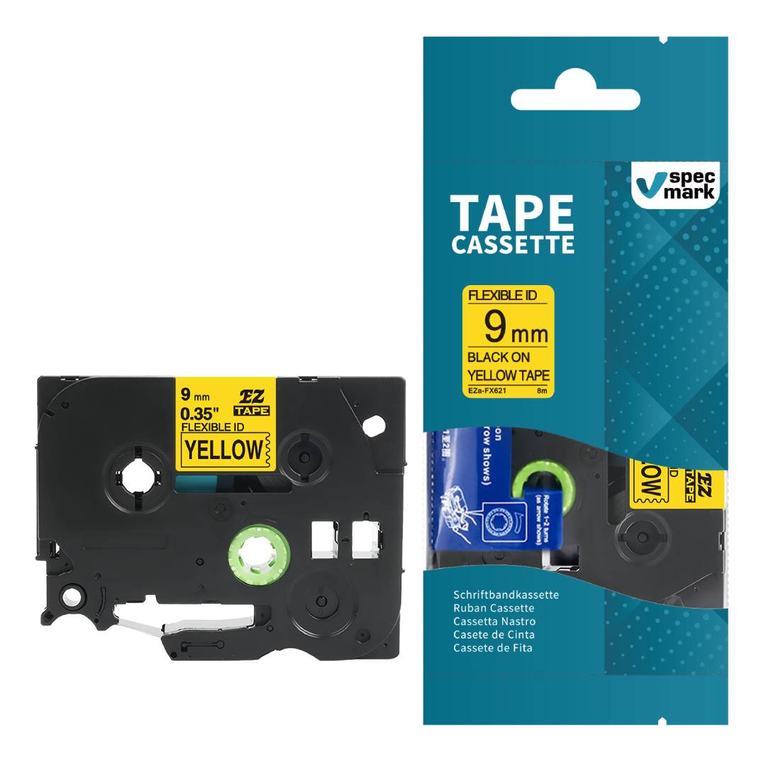 SPECMARK TAPE FOR BROTHER TZe-FX621 9MM Yellow ELASTIC