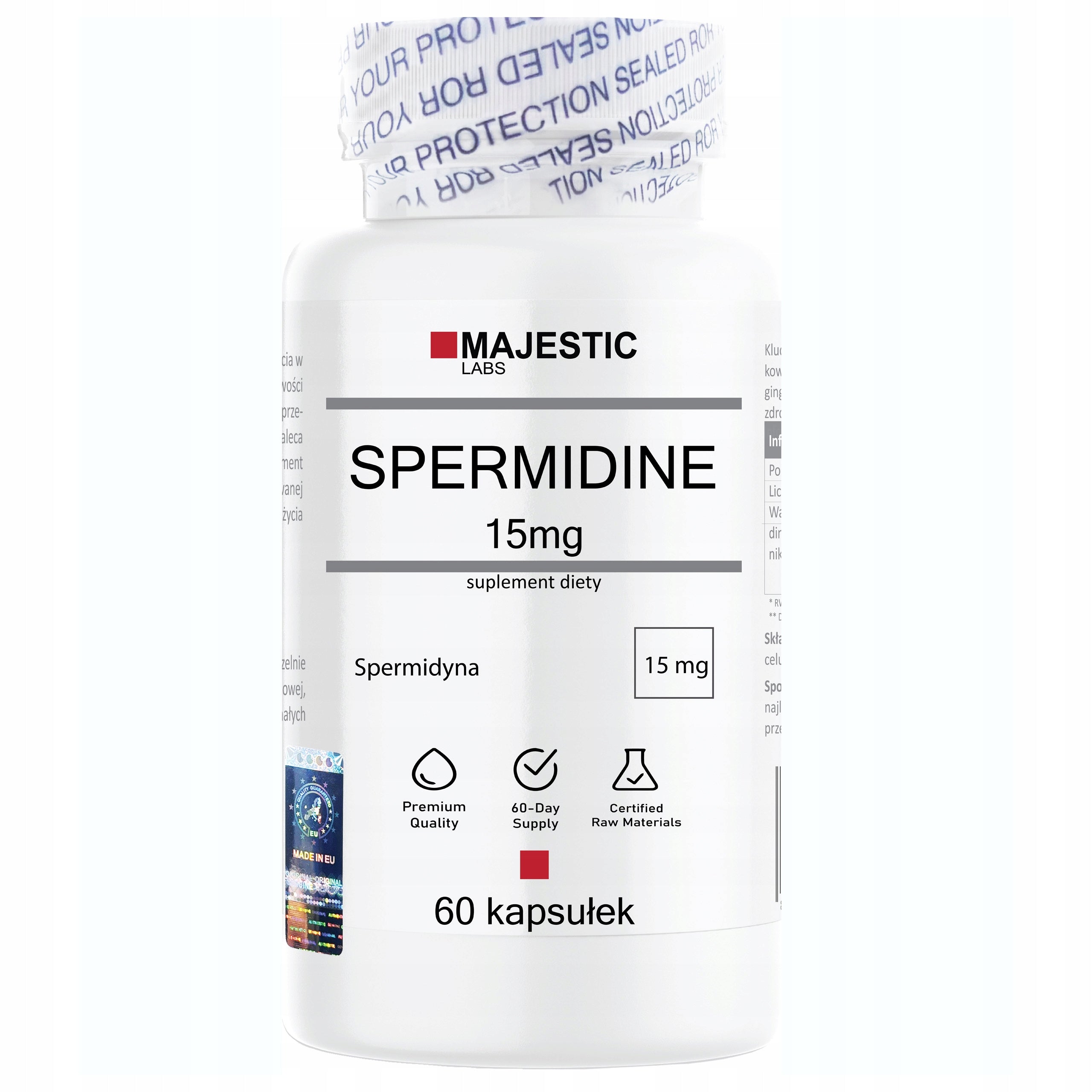 SPERMIDINE 15 mg - 60 caps | Brain, Memory, Energy, Longevity, Heart