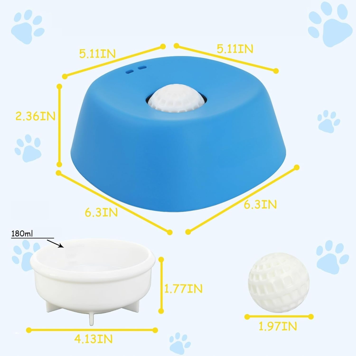 SPHERICAL SLOW-FEED BOWL FOR CATS AND DOGS BOWL FOR SMOOTH SLOW FOOD Color blue