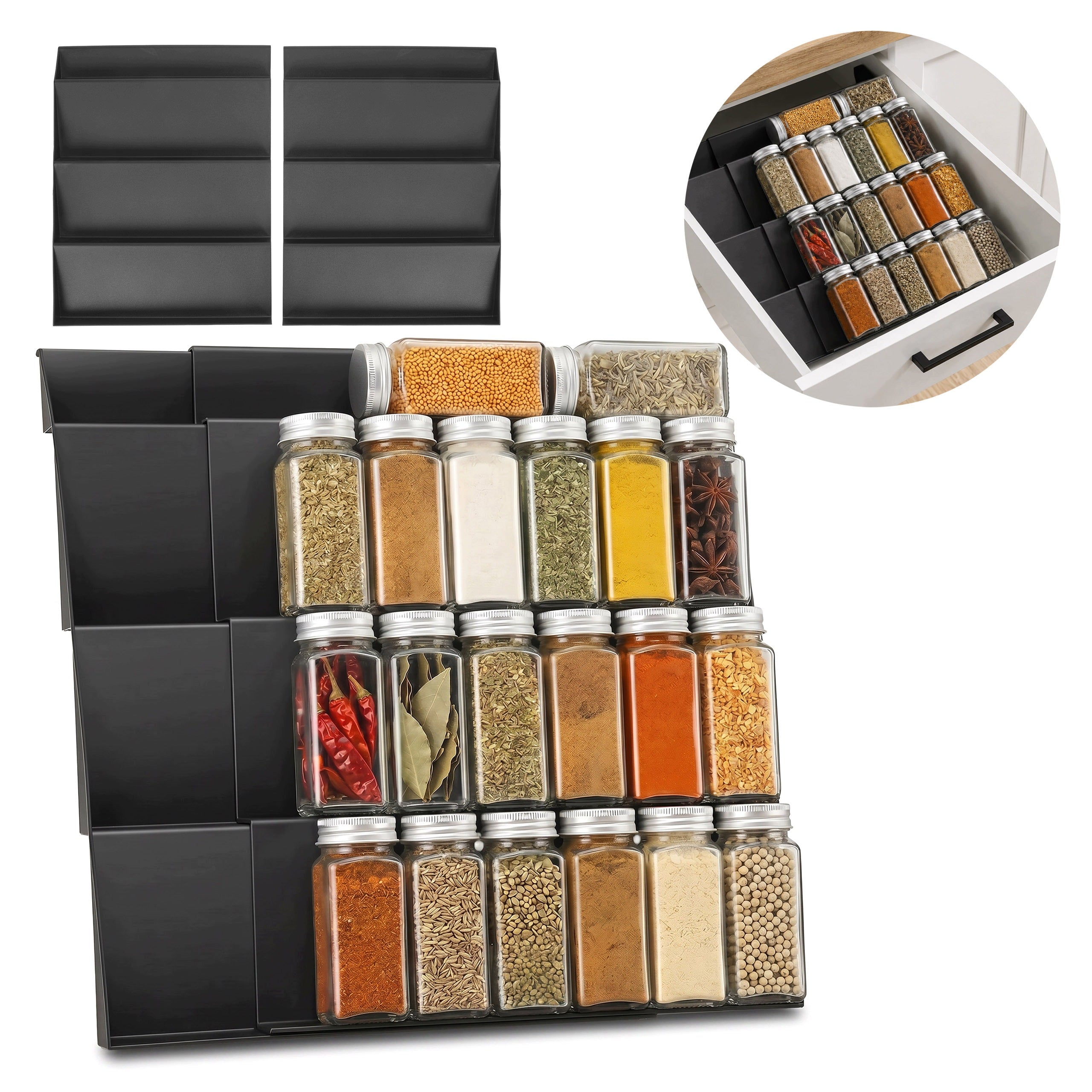 SPICE DRAWER ORGANIZER ADJUSTABLE CARTRIDGE BOOKCASE STAND 2PCS