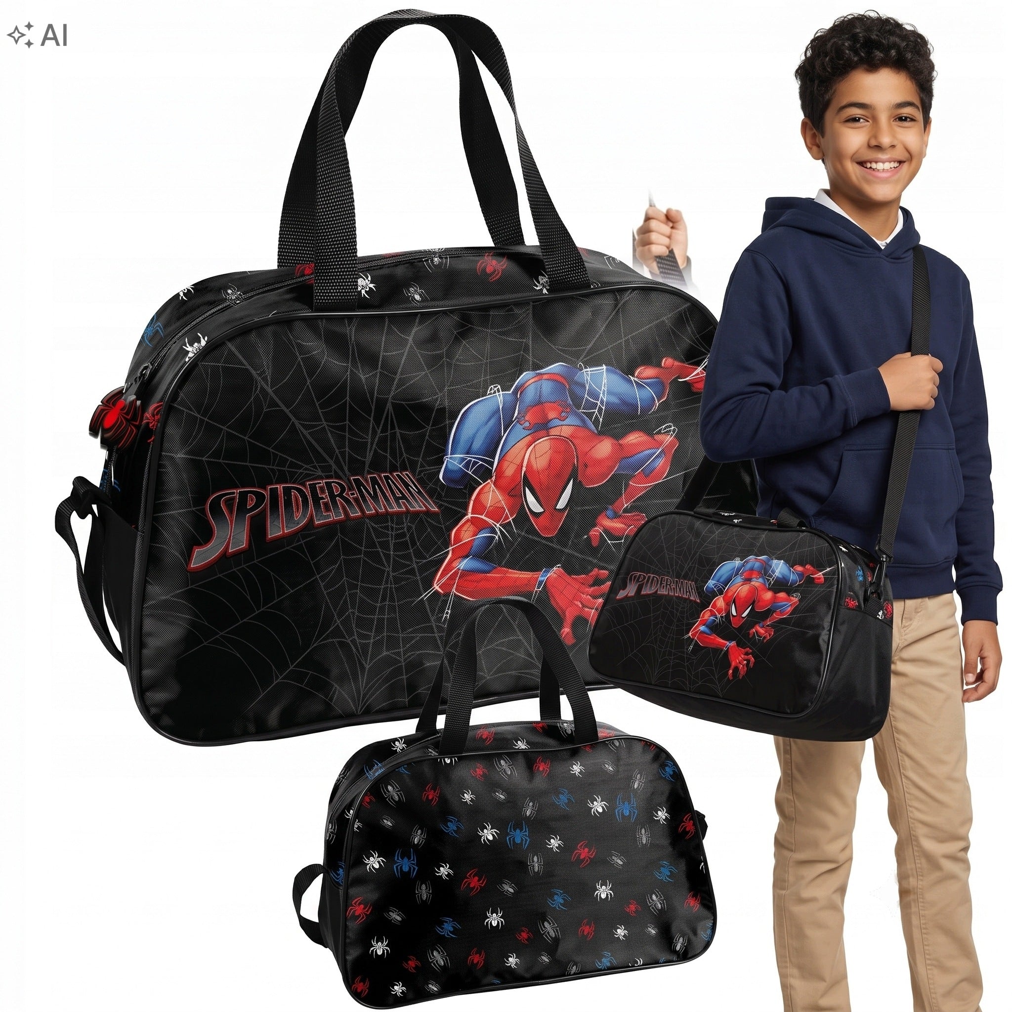 SPIDERMAN SPORTS BAG FOR BOY TO SCHOOL BLACK TRAVEL POOL WF XXL