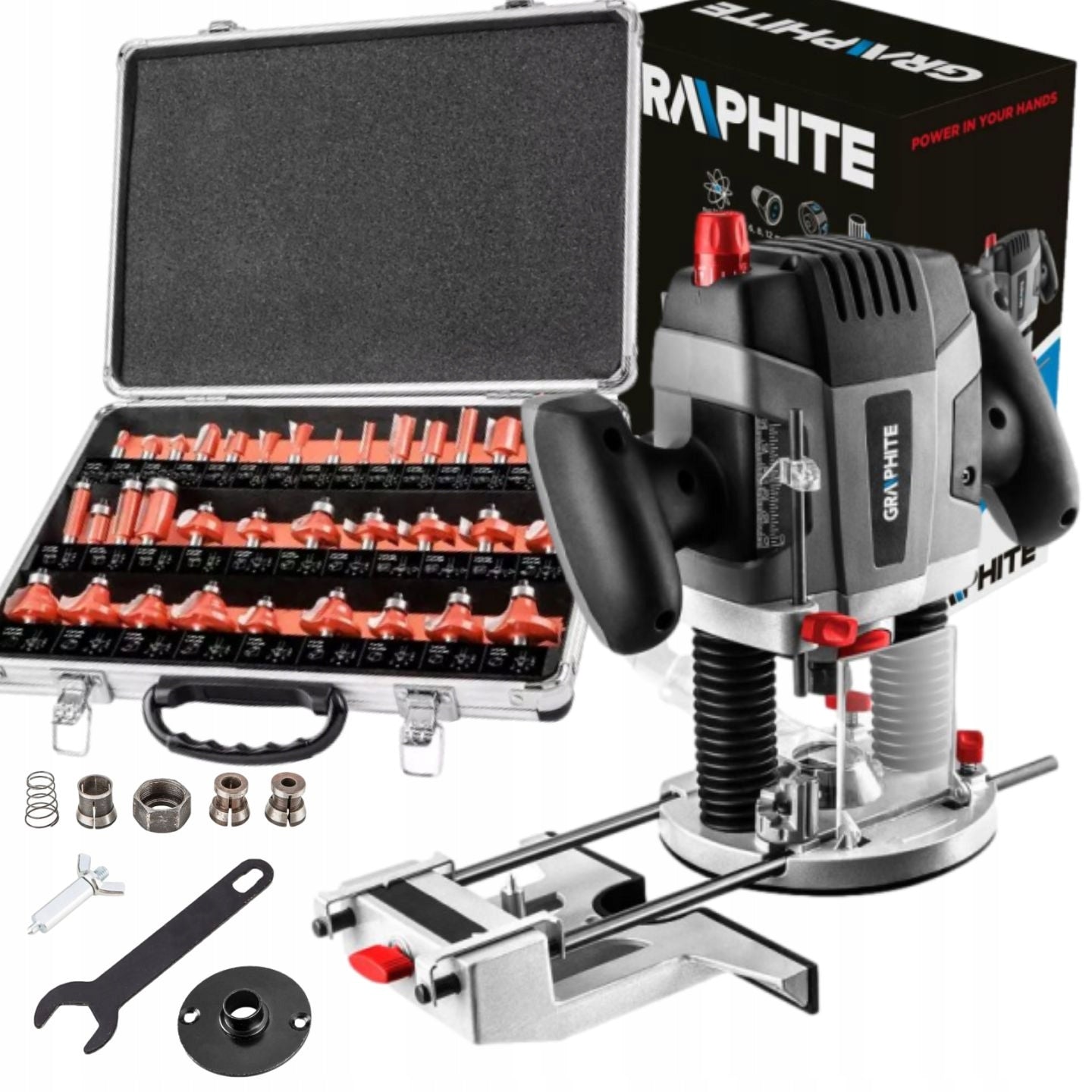 SPINDLE MILLING MACHINE 1300W + CUTTERS SUITCASE 35 PIECES GRAPHITE Brand GRAPHITE