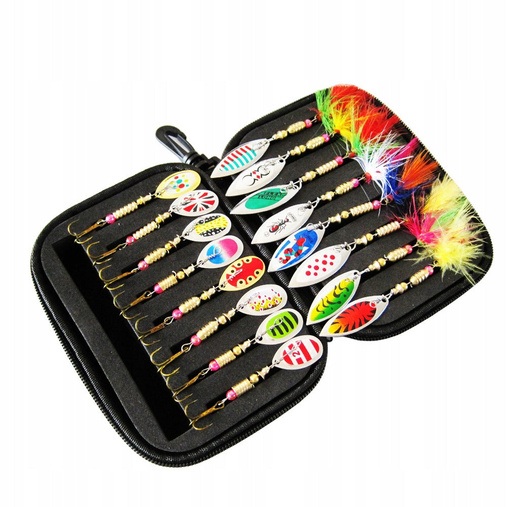 SPINNER SET OF 16 SPINNERS ROTATING CASE SPINING LURE Model Inox