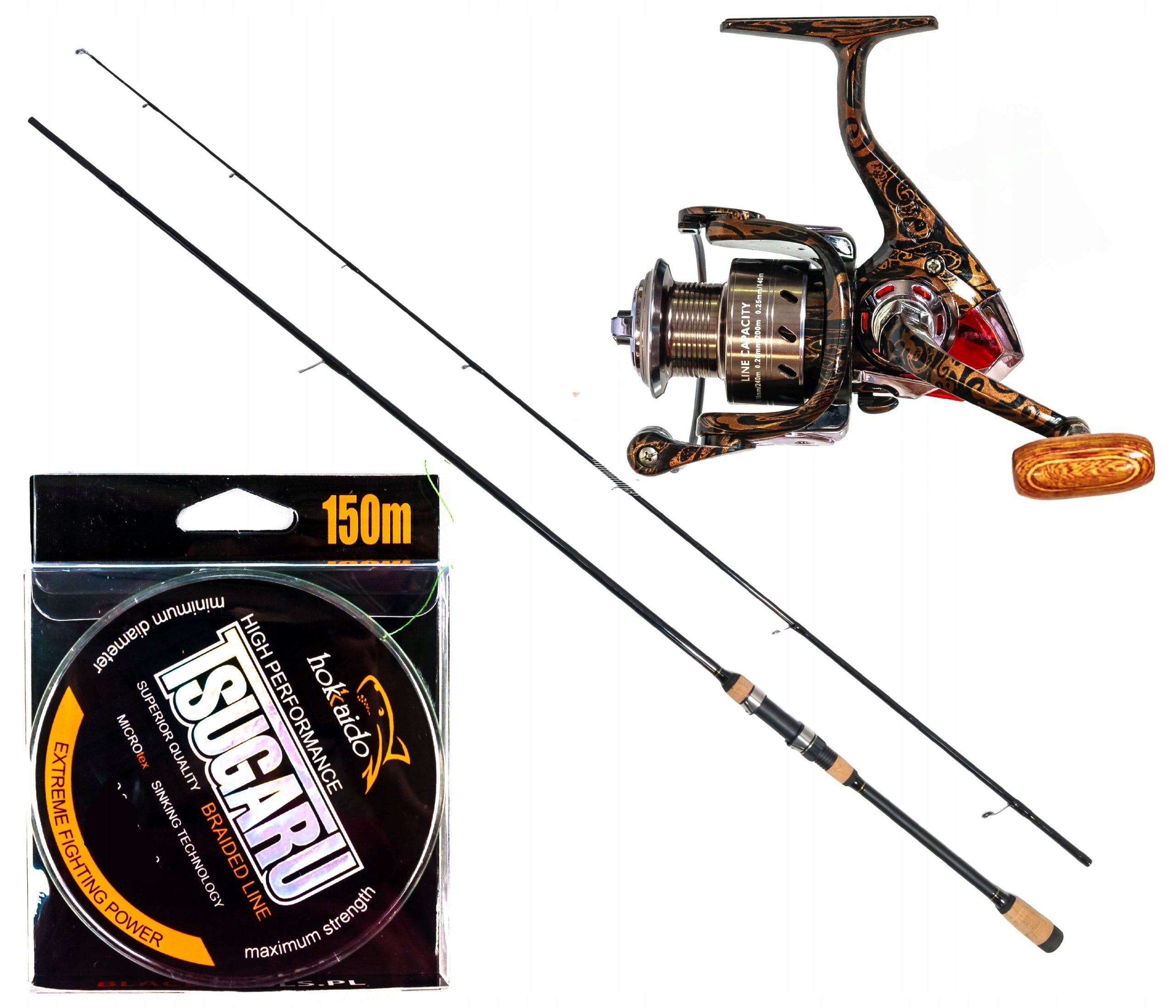 SPINNING ROD MIKADO 2,1M + REEL + BRAID 150M