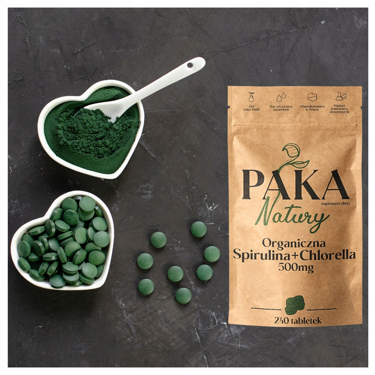 SPIRULINA CHLORELLA ORGANIC TABLETS 500mg DETOX PURIFICATION 240pcs Manufacturer code SPIRULINA CHLORELLA TABLETKI DETOX