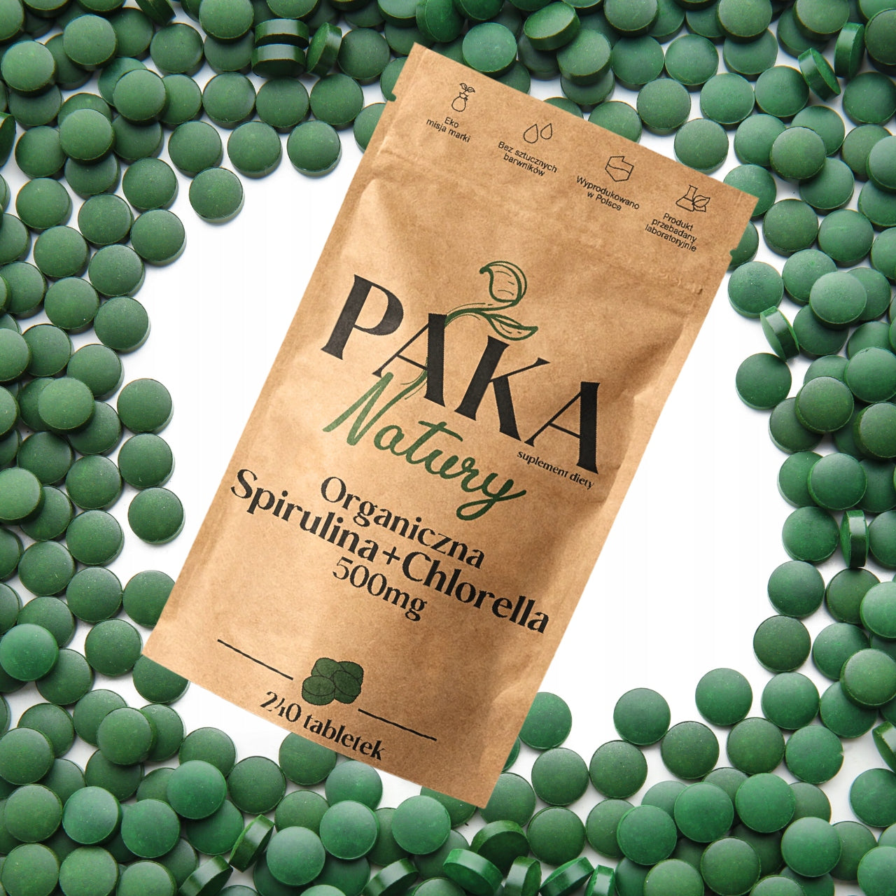 SPIRULINA CHLORELLA ORGANIC TABLETS 500mg DETOX PURIFICATION 240pcs Packaging status original