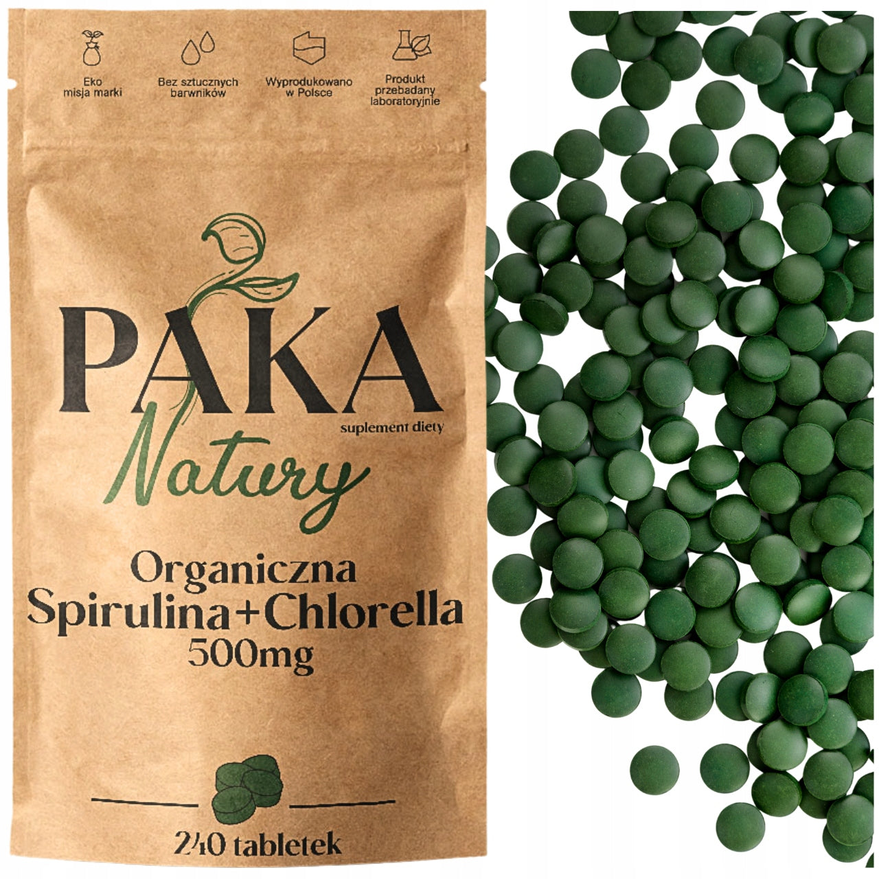 SPIRULINA CHLORELLA ORGANIC TABLETS 500mg DETOX PURIFICATION 240pcs
