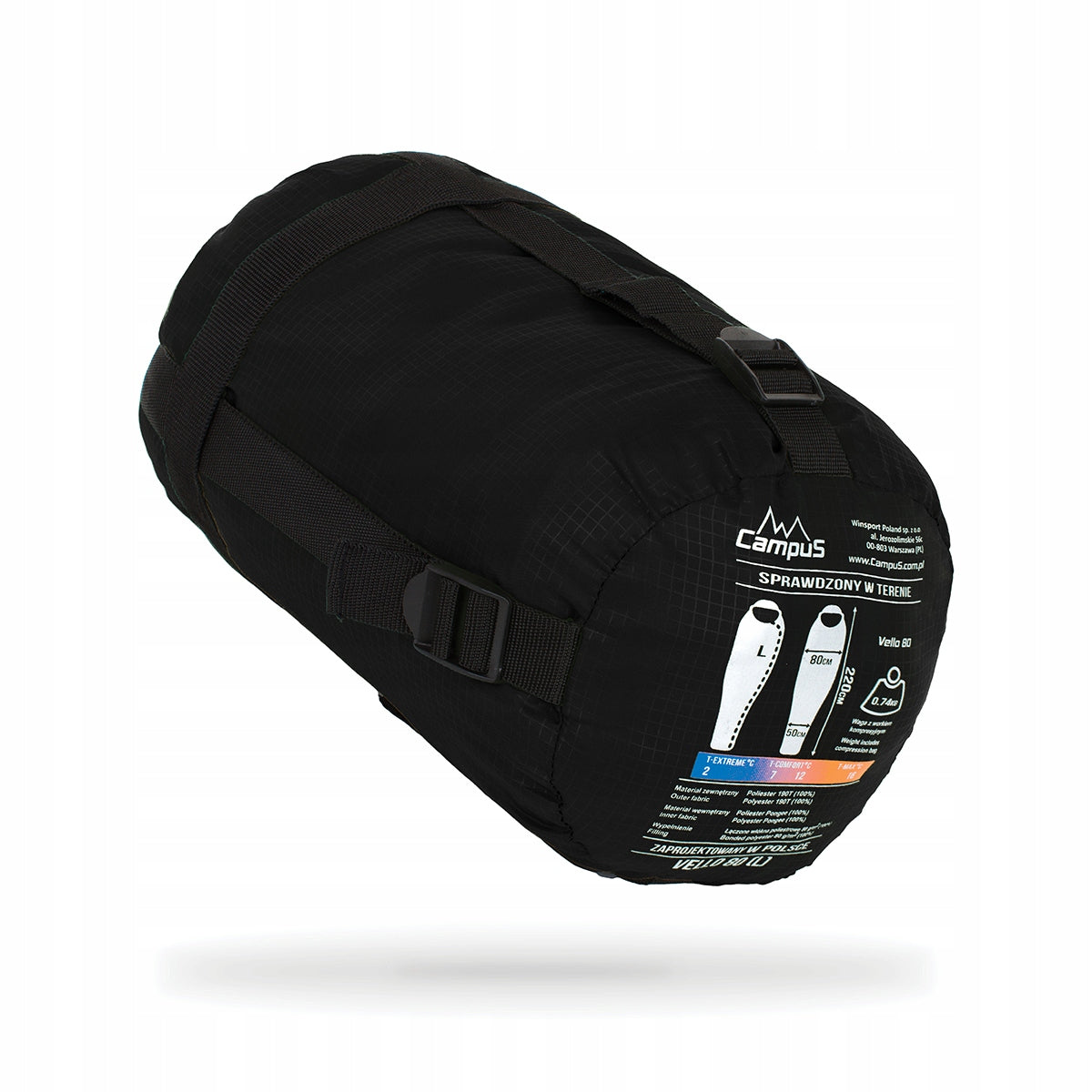 Schlafsack Campus Vello 80 R, 220 x 80 x 50, schwarz 