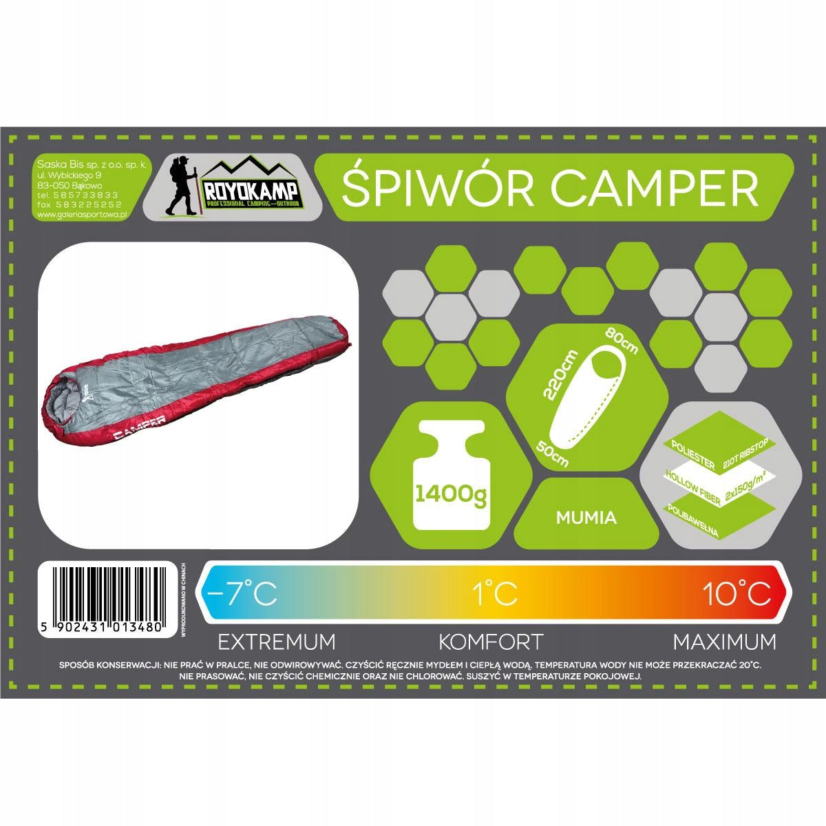 Schlafsack Royokamp Camper, einzeln, grau 