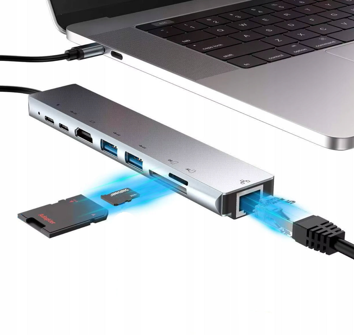 SPLITTER ADAPTER HUB 8in1 SD CARD READER PORT USB HDMI LAN RJ45 ADAPTER Packaging status original