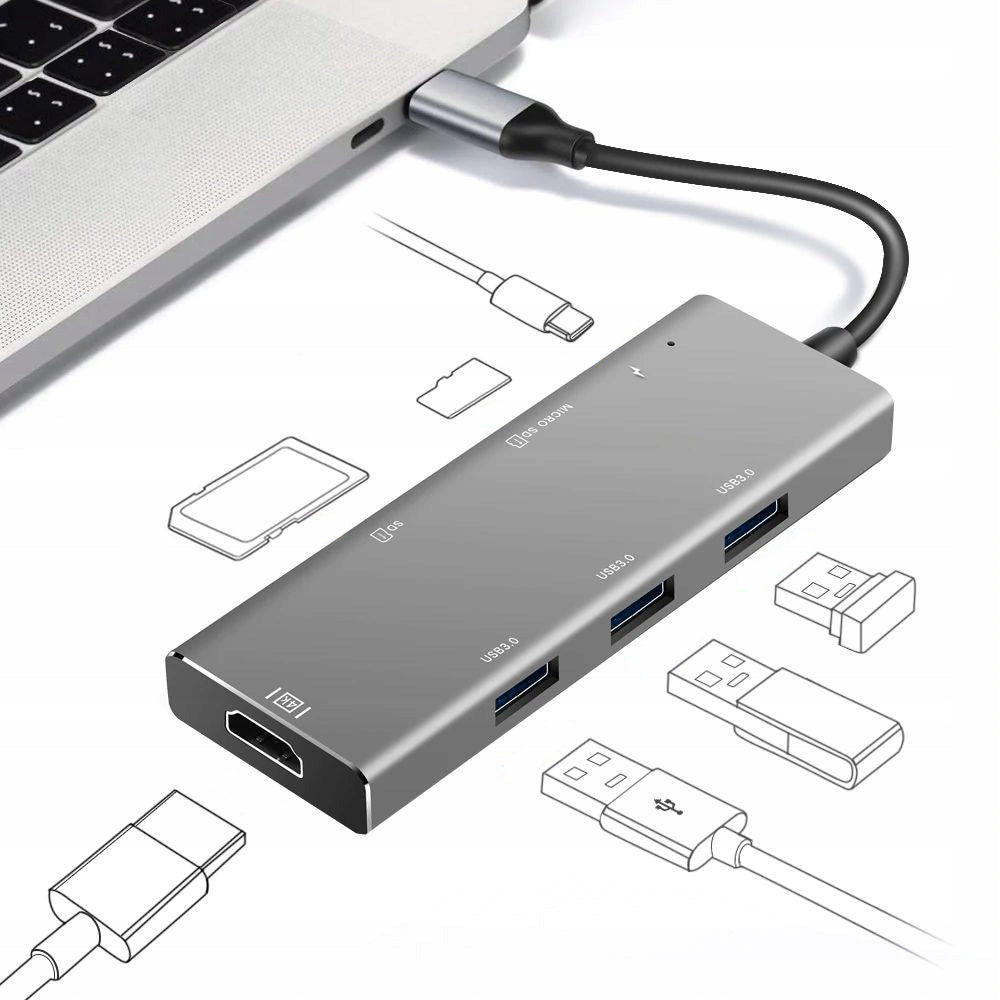 SPLITTER ADAPTER USB-C HUB USB 7in1 MICROSD HDMI 4K FOR MACBOOK