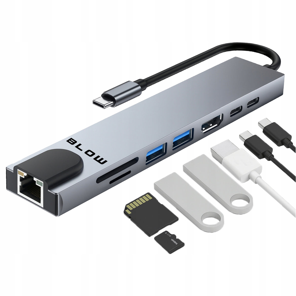 SPLITTER HUB USB 3.0 SD PD USB TYPE C HDMI MICRO SD RJ45 8IN1