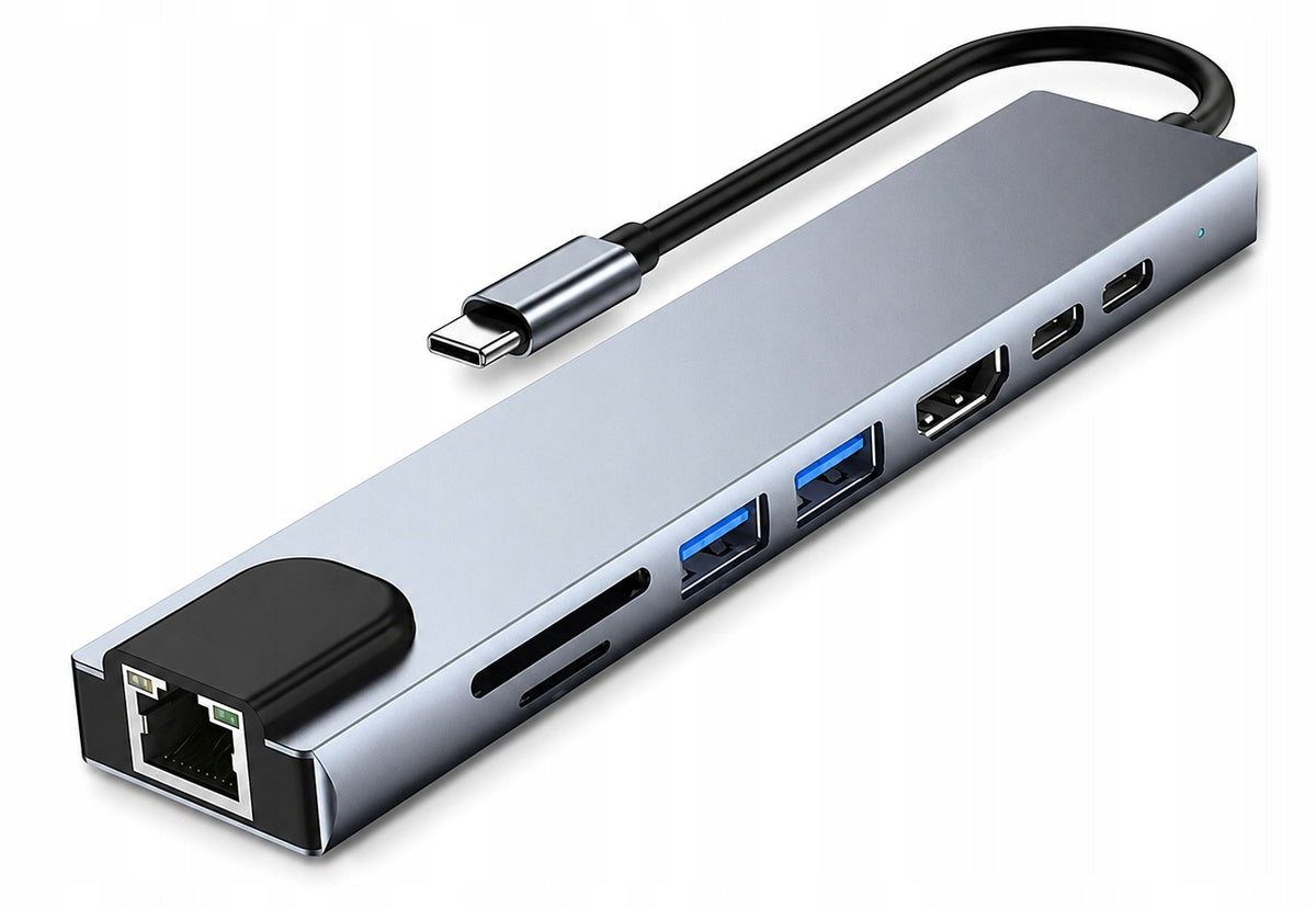 SPLITTER Hub 8in1 USB-A USB-C SD/TF USB 3.0 HDMI 4K RJ45 MULTIFUNCTIONAL