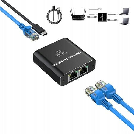 SPLITTER LAN 1x2 SPLITTER SWITCH ADAPTER 2x RJ45 ETHERNET 1000Mbps