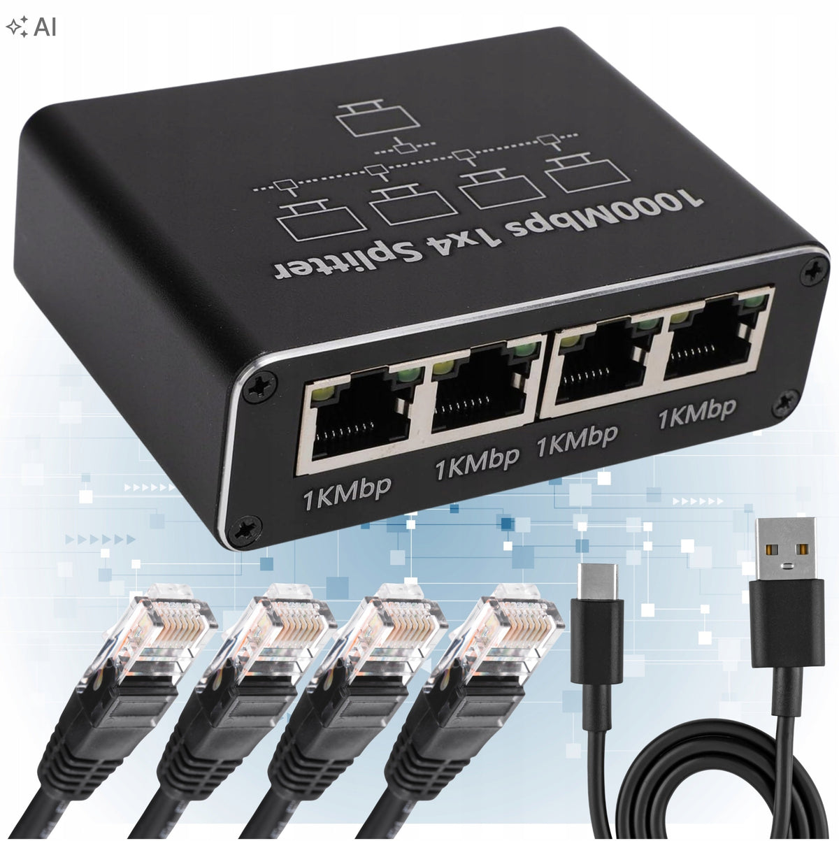 SPLITTER LAN 1x4 ADAPTER SPLITTER SWITCH 4xRJ45 ETHERNET 1000Mb GIGABIT