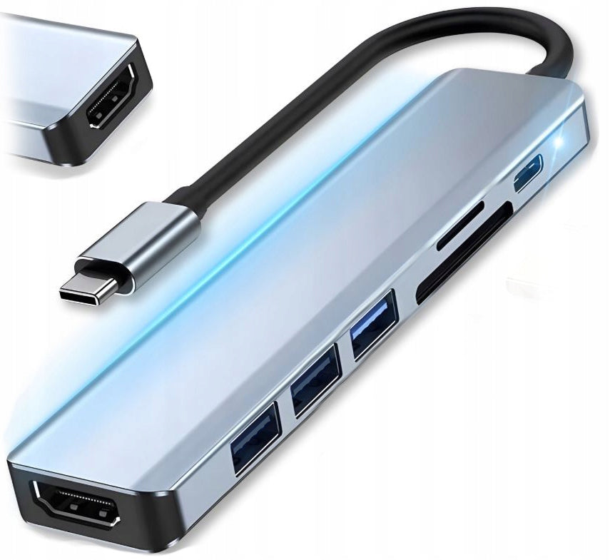 SPLITTER PORT ADAPTER SLIM HUB USB 3.0 2.0 SD MICROSD USB C HDMI 7IN1