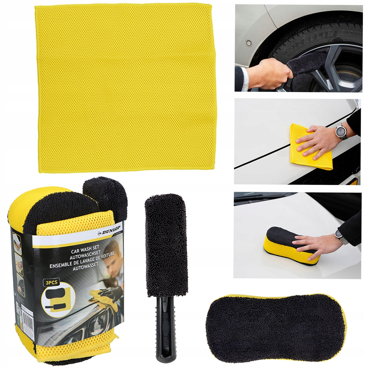 SPONGE BRUSH CLOTH Set 3in1 for car washing rims DUNLOP