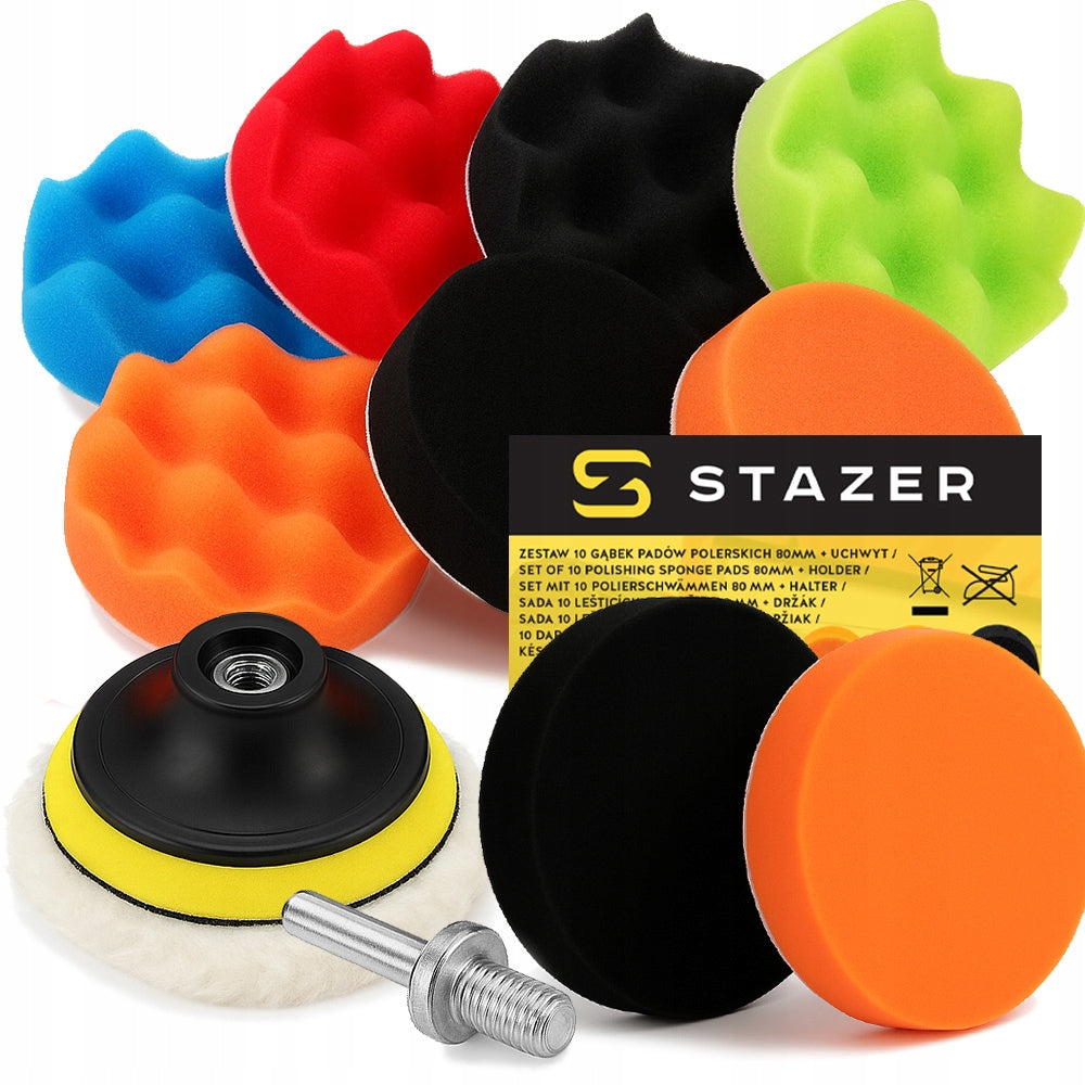 SPONGE POLISHING PADS FOR SCREWDRIVER DRILL 80MM SET OF 10 PCS + ADAPTER