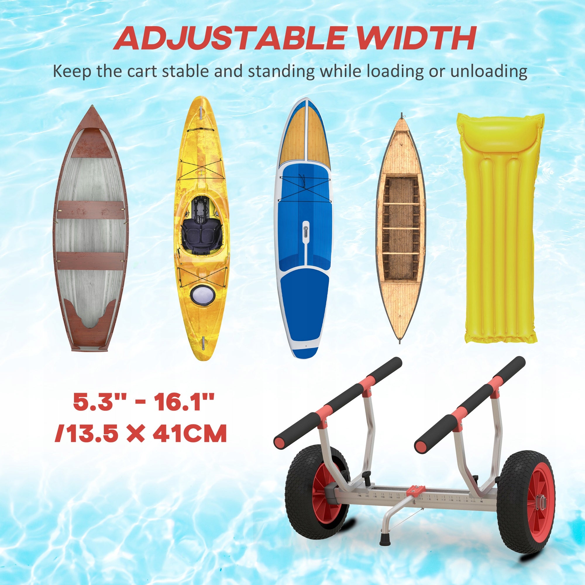 SPORTNOW Adjustable aluminium kayak trolley up to 100 kg with fastening straps Number of seats 1