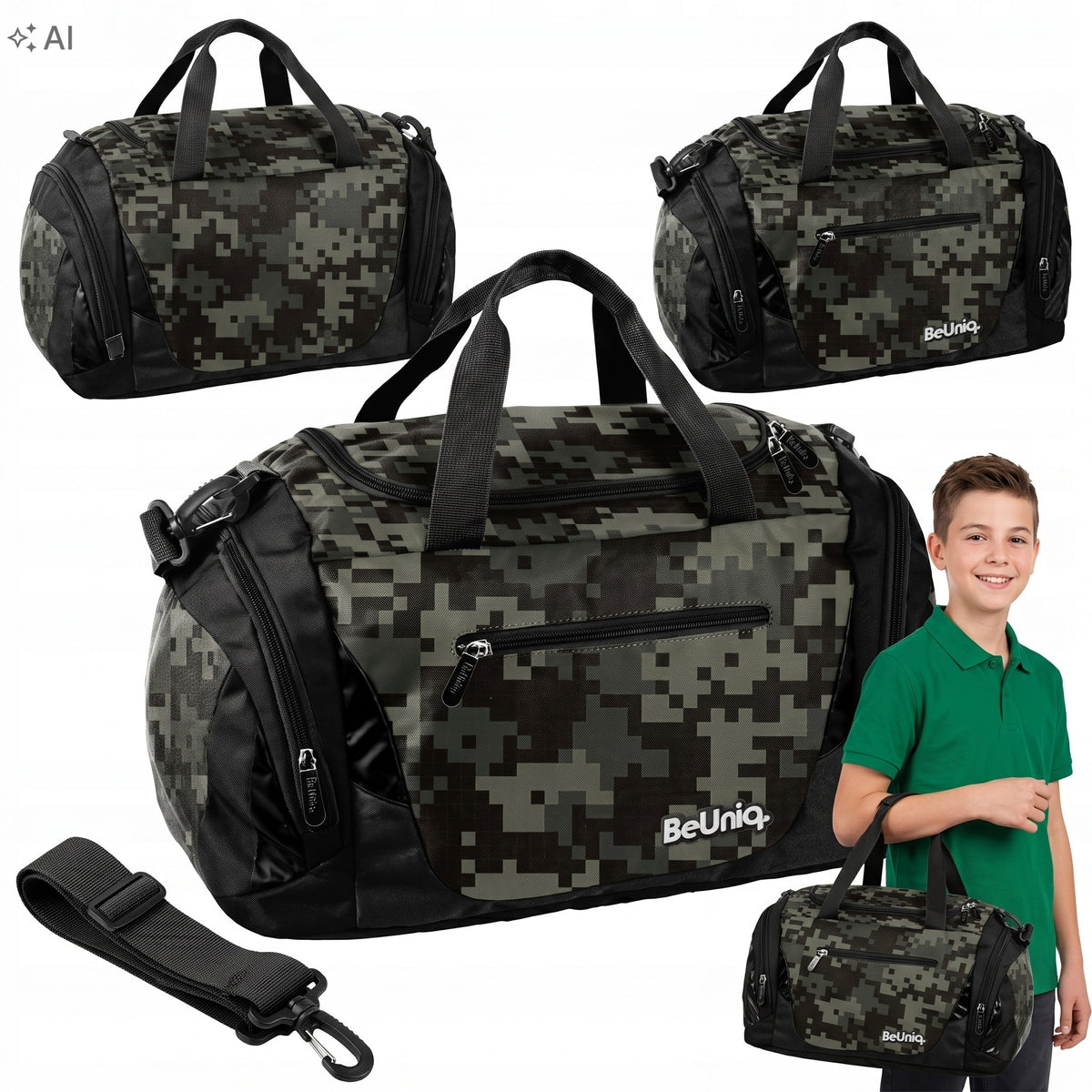 SPORTS BAG FOR BOY CAMO PIXELS FOR GYM POOL WF SCHOOL LARGE