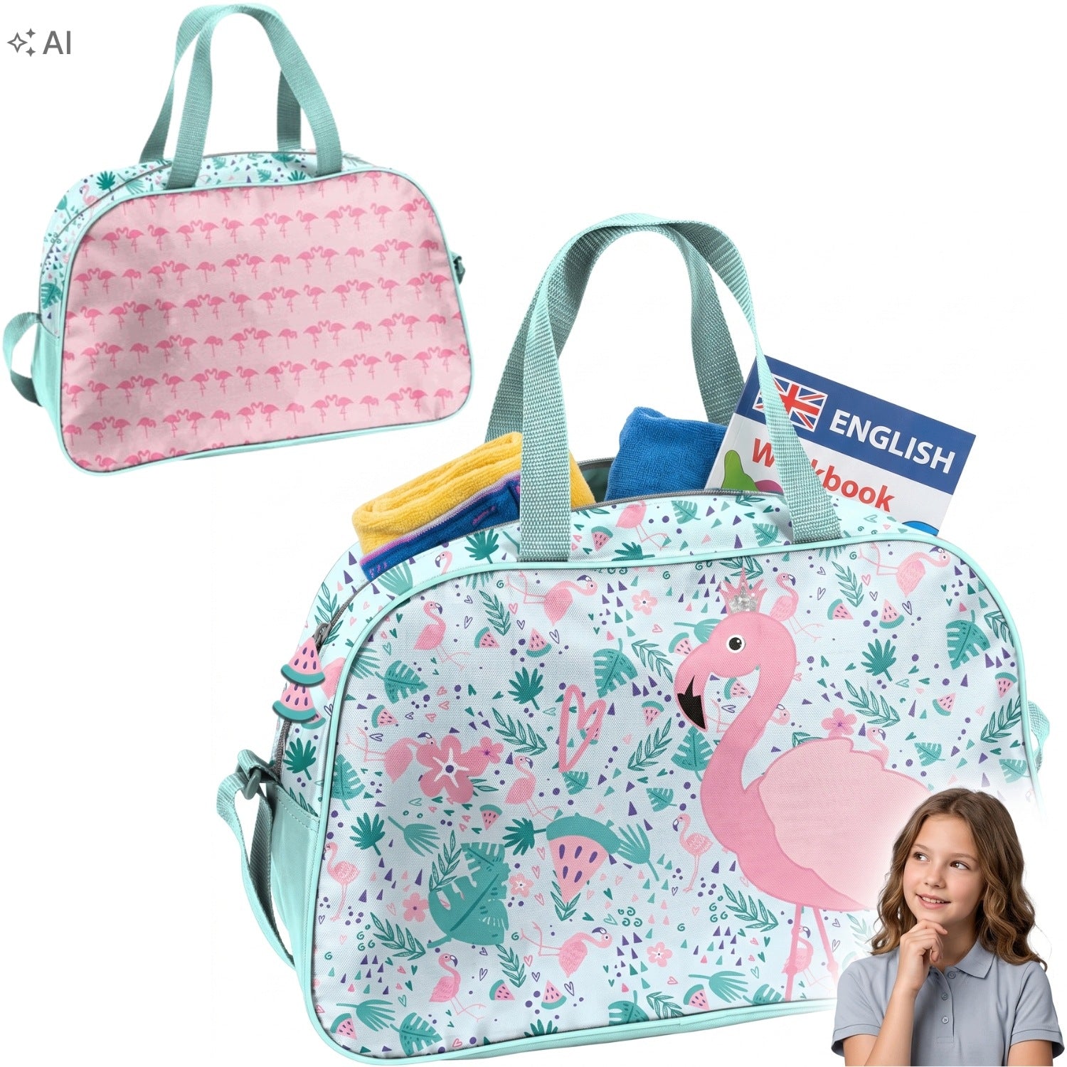 SPORTS BAG FOR SCHOOL PINK FLAMINGO FOR BABY GIRL FOR SWIMMING POOL WF