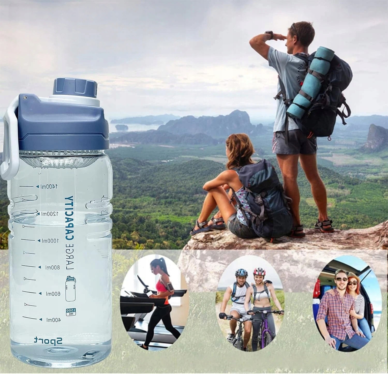 SPORTS BOTTLE 1500 ML WITH GRADUATION AND SILICONE SEAL BLUE BOTTLE Packaging status original